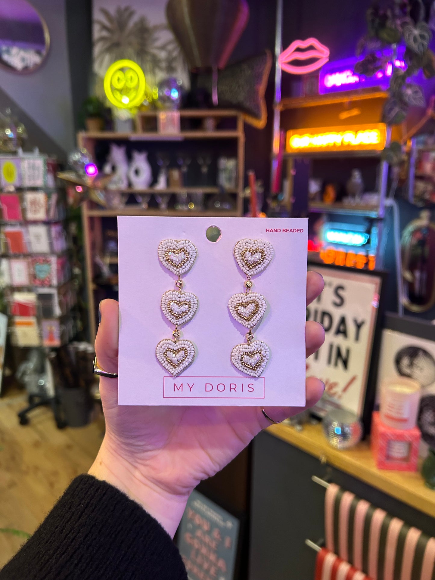 Triple White Heart Earrings