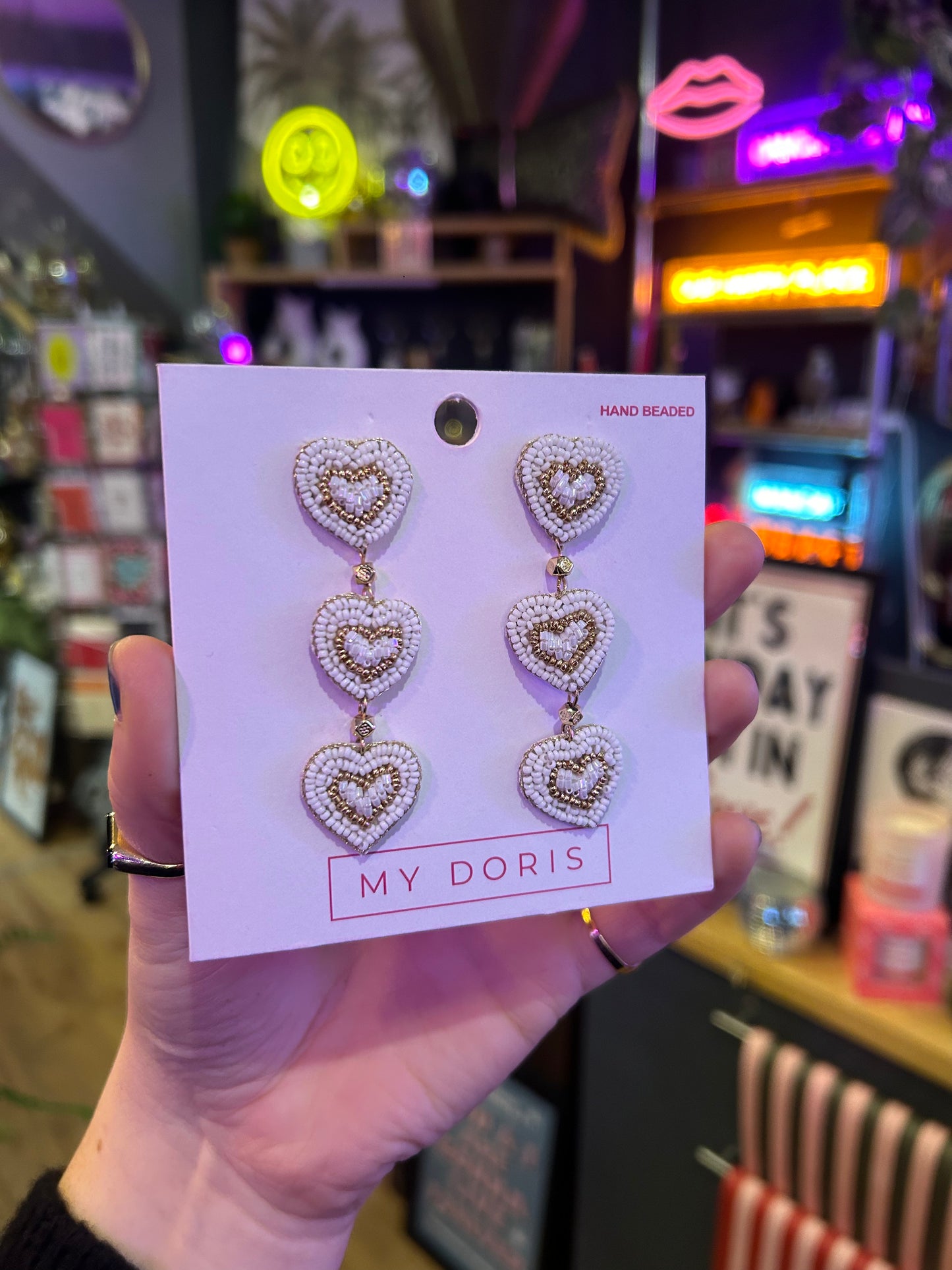 Triple White Heart Earrings