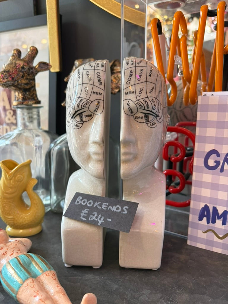 Ceramic Phrenology Head Bookends