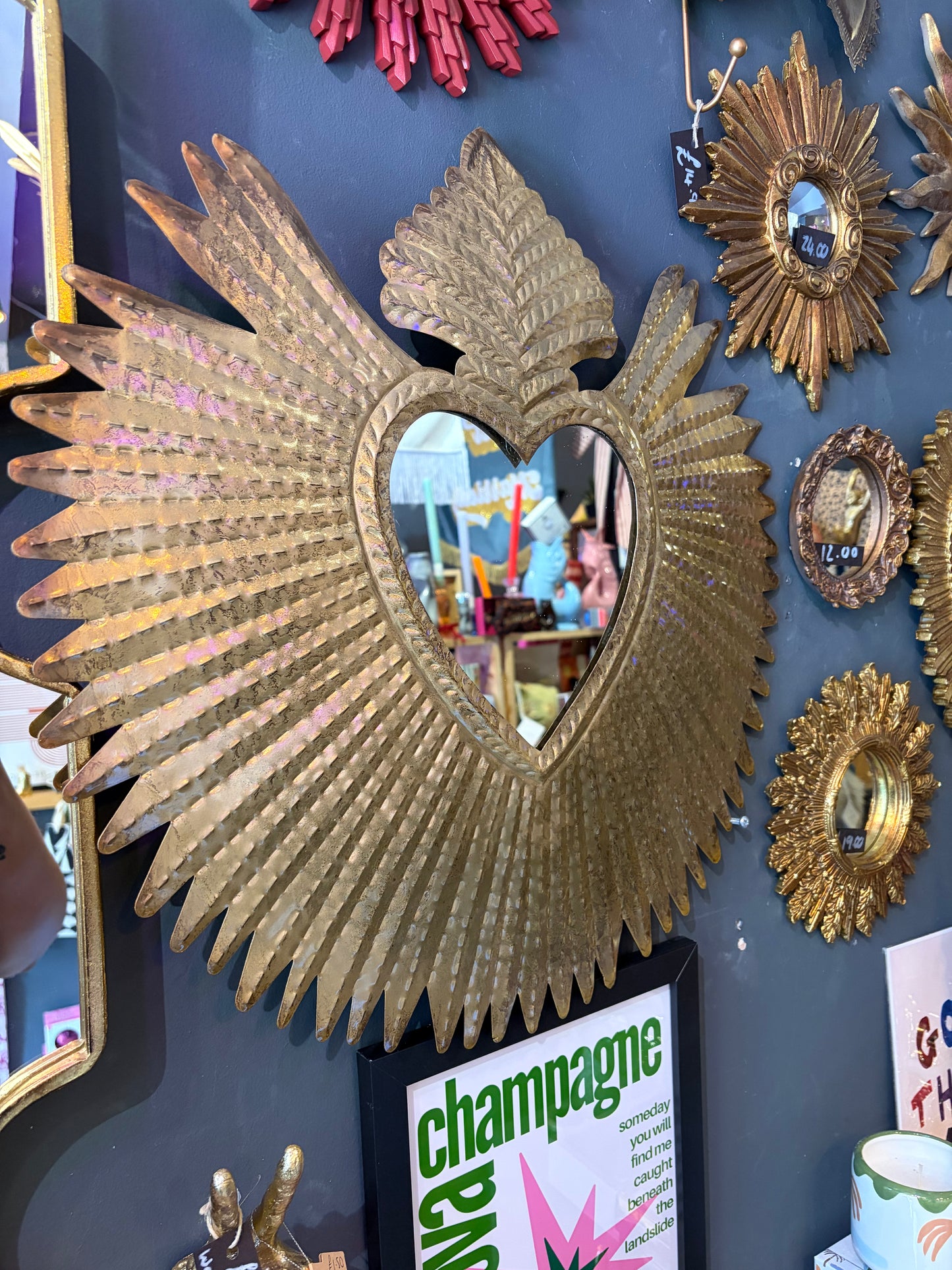 Gold 'Heart Rays' Mirror