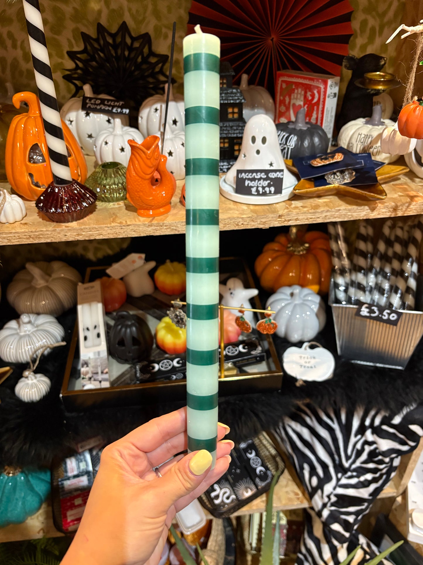 Green Stripe Dining Candle