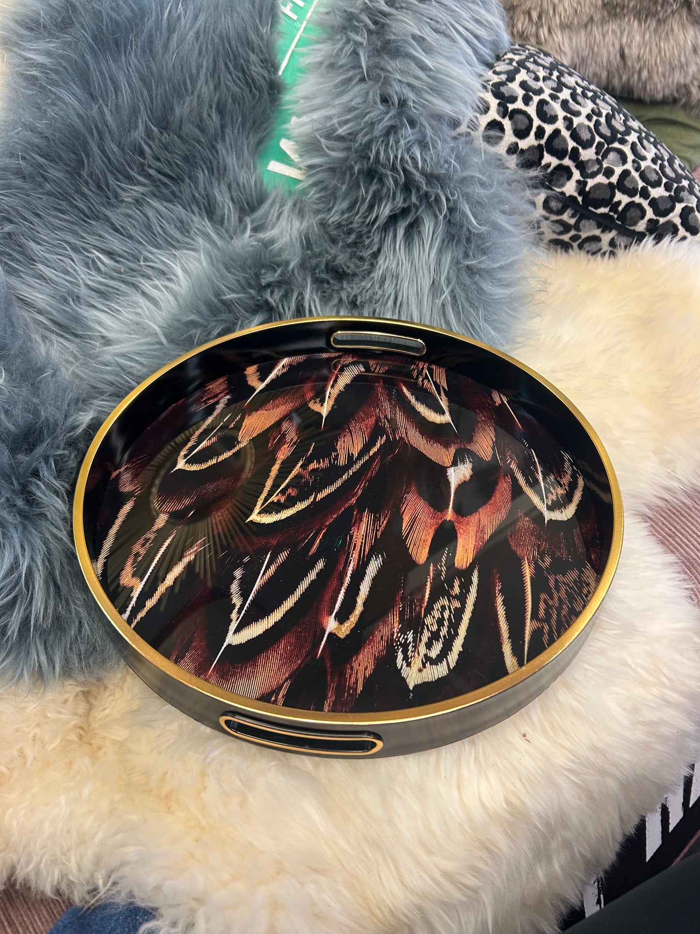 Brown Feather Patterned Tray