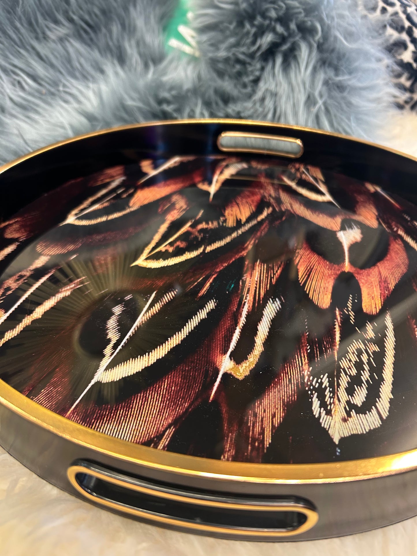 Brown Feather Patterned Tray