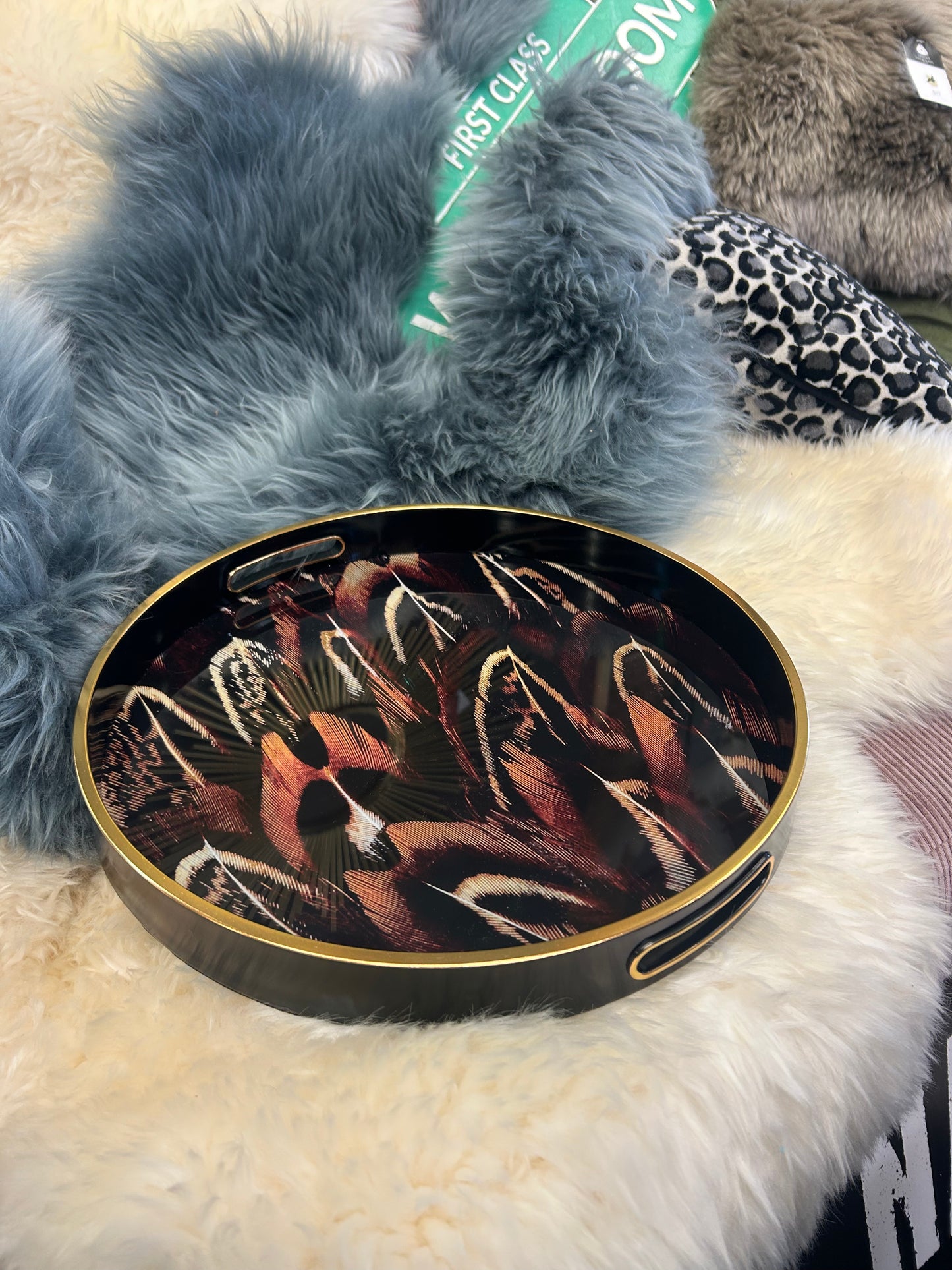 Brown Feather Patterned Tray