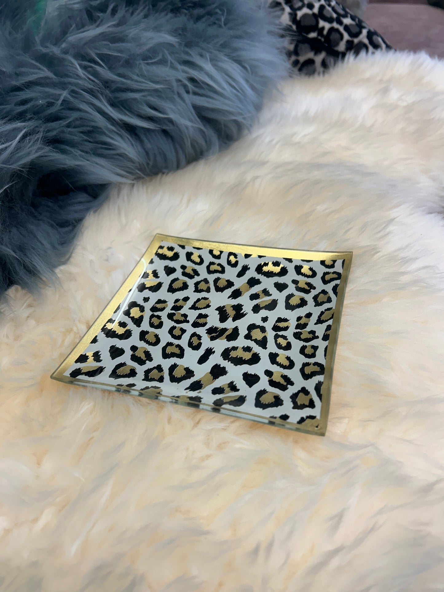Leopard Print Square Trinket Tray
