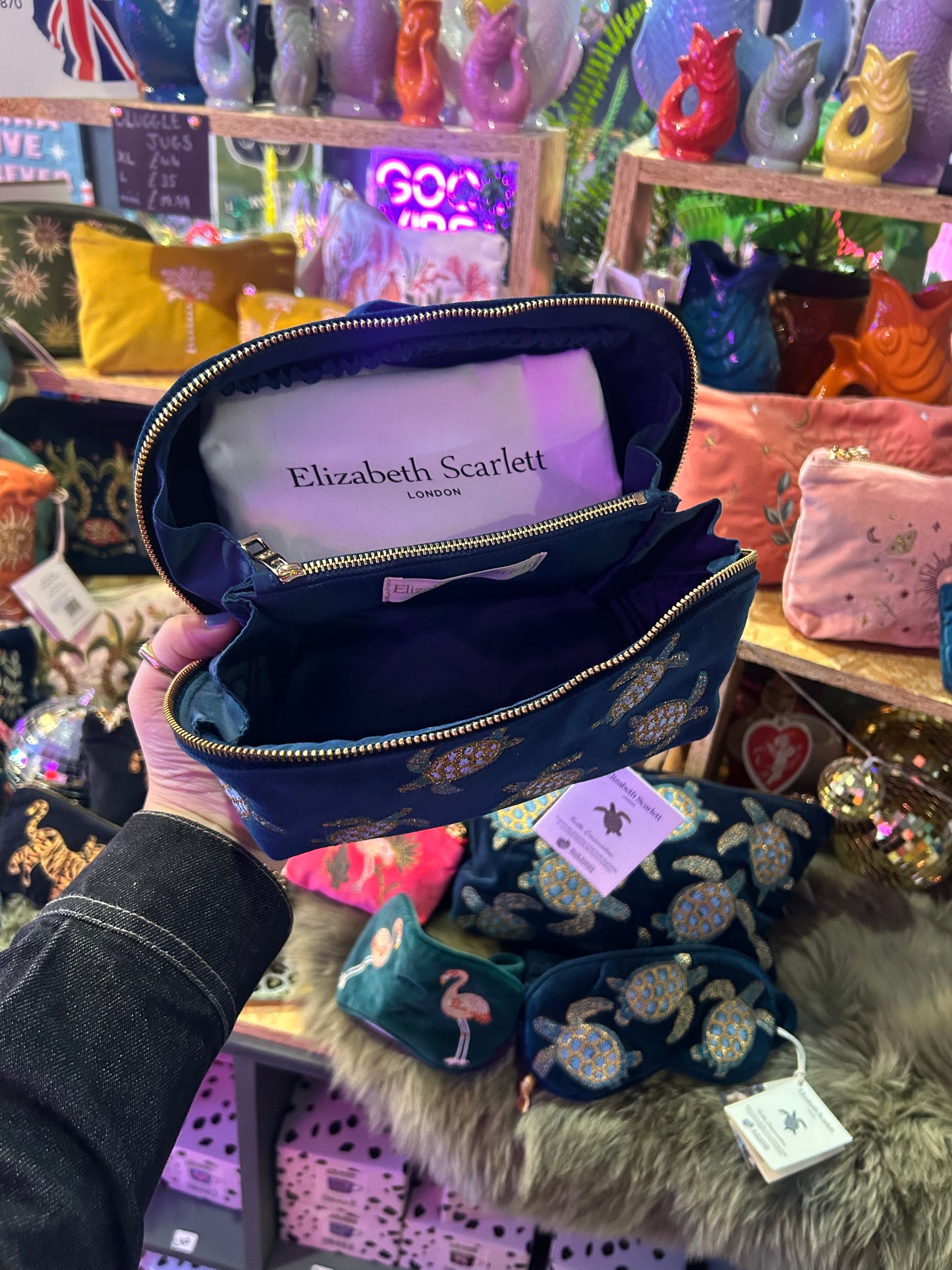 Elizabeth Scarlett Open Flat Make Up Bag - Turtle