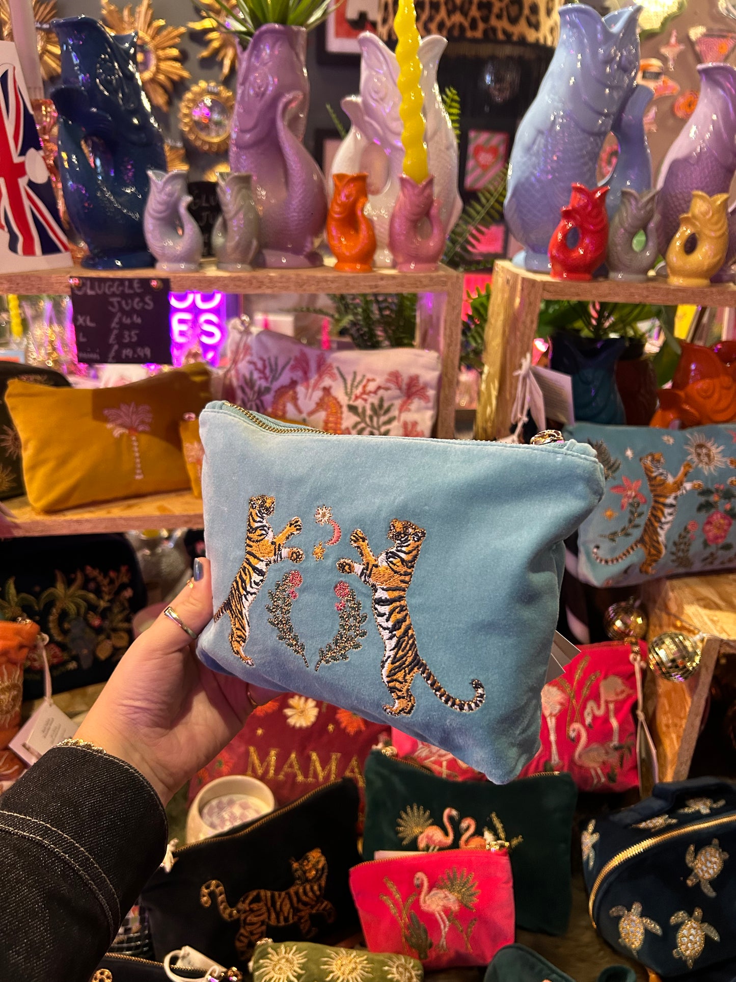 Elizabeth Scarlett Celestial Teal Tiger Mini Pouch