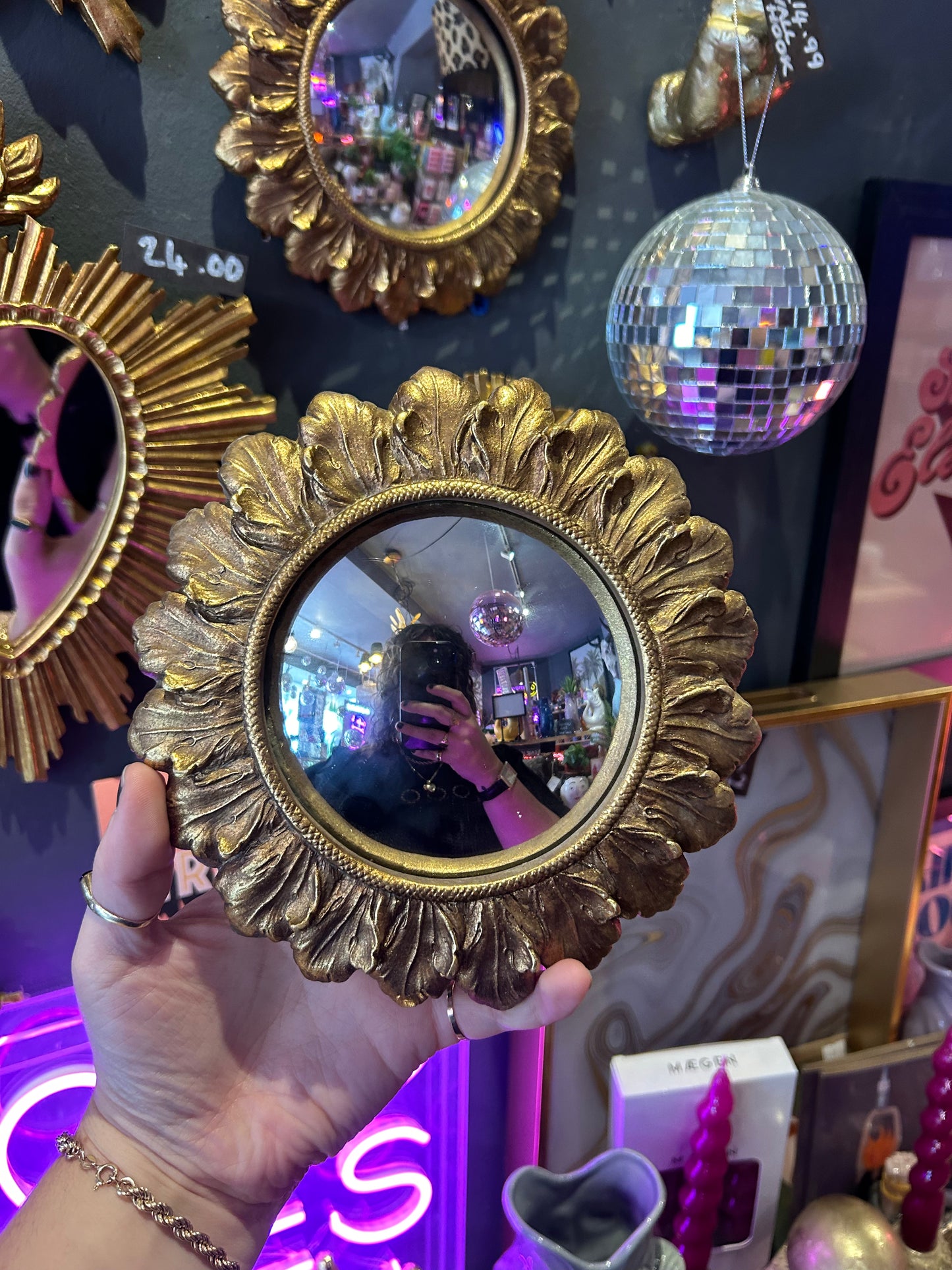 Small Gold Framed Convex Mirror