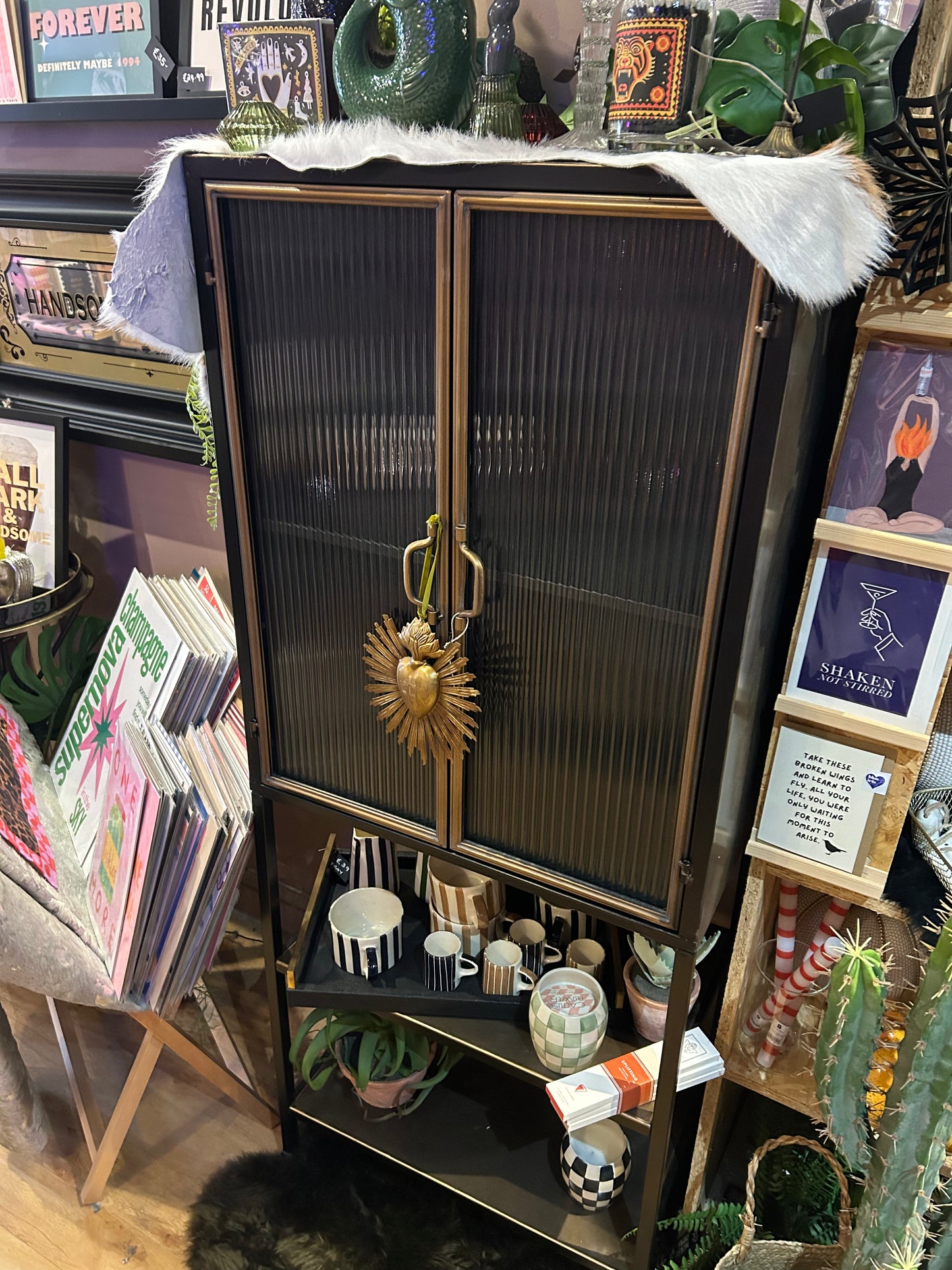 Black and Antique Gold Tall Cabinet