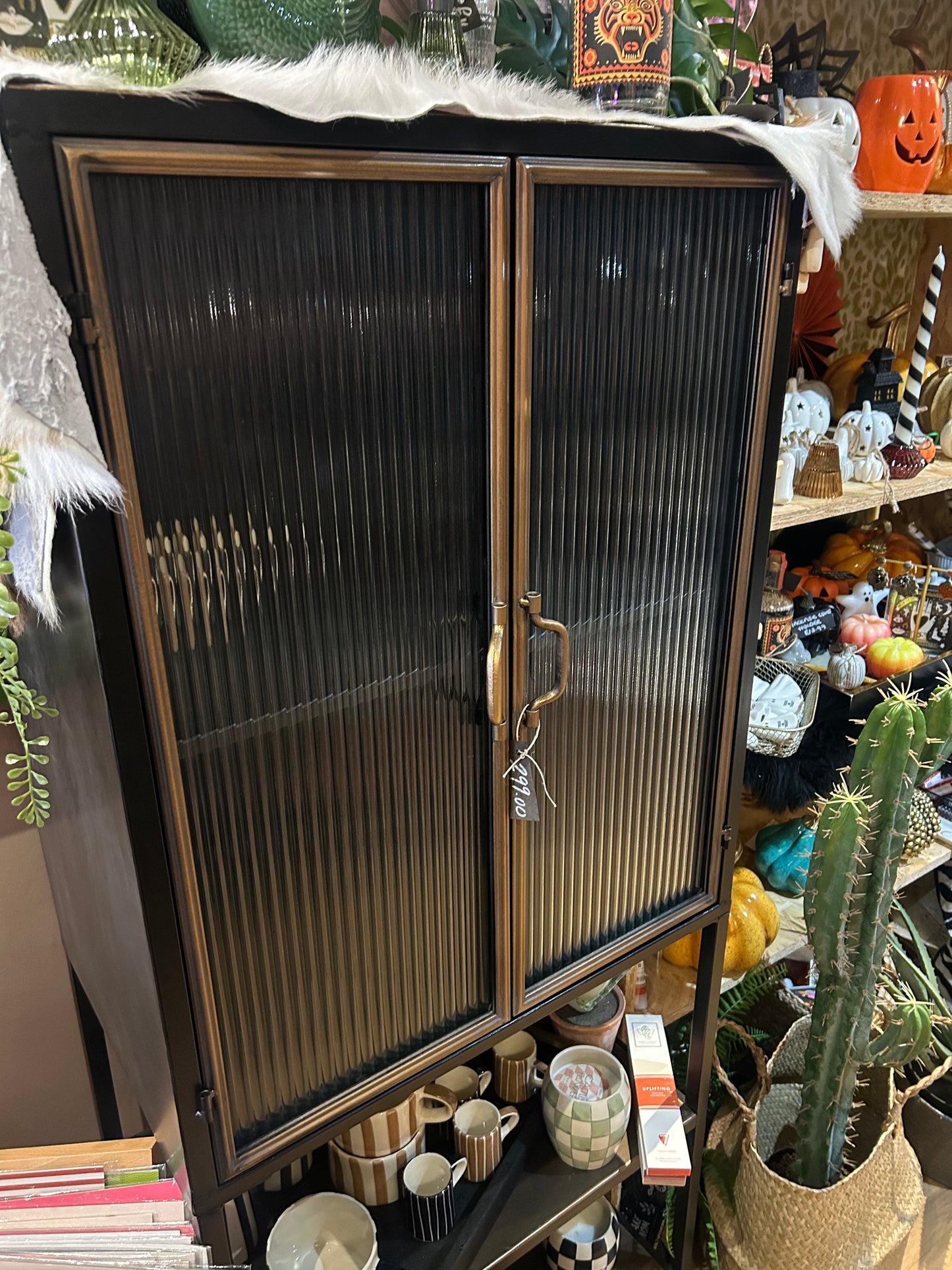 Black and Antique Gold Tall Cabinet