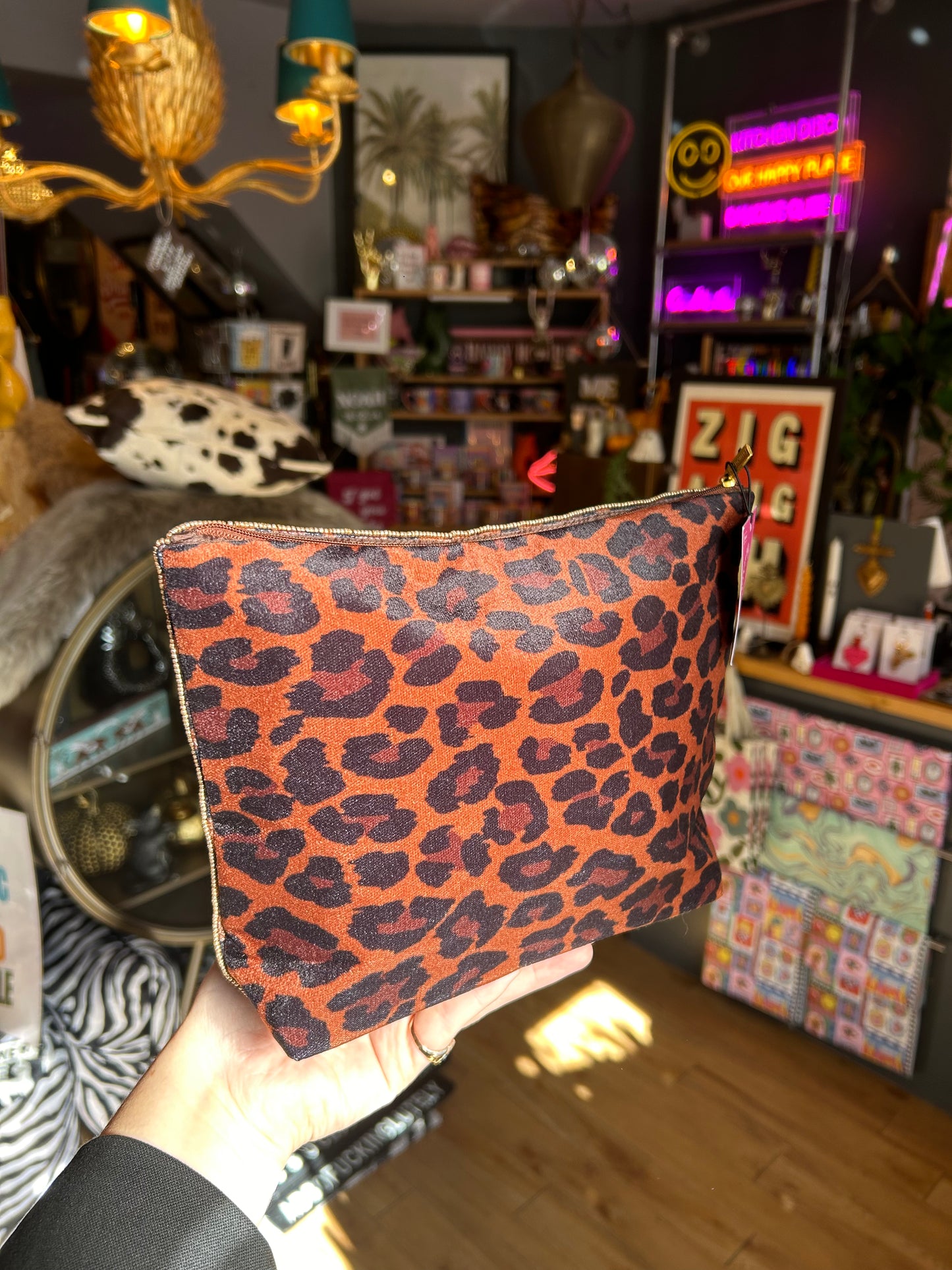 Leopard Bursting Heart Large Pouch