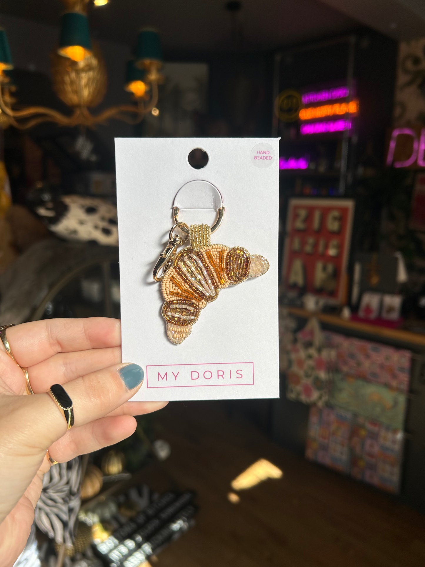Beaded Croissant Keyring