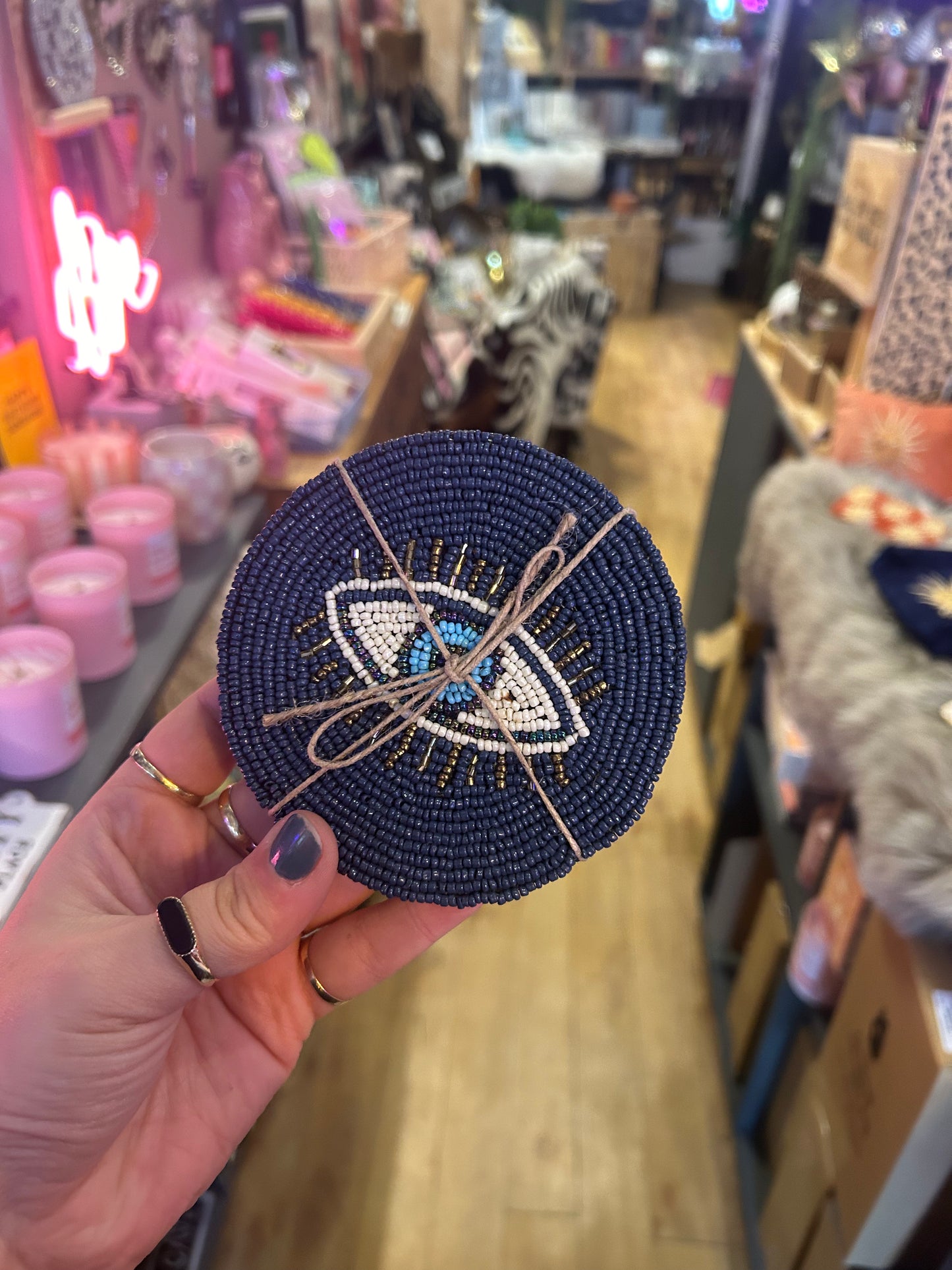 Evil eye beaded coasters - set of 4