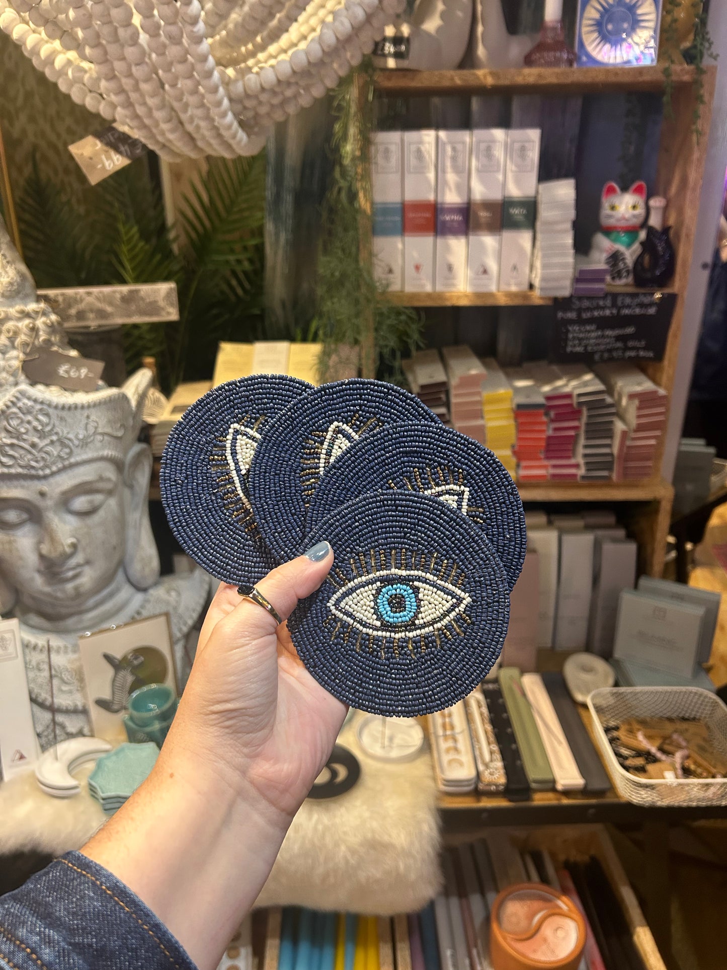 Evil eye beaded coasters - set of 4