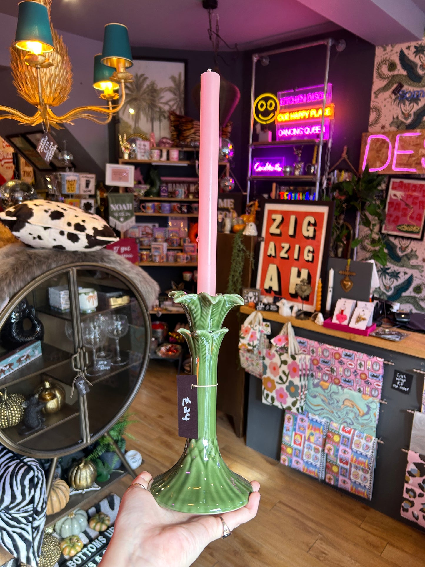 Green Palm Candle Holder
