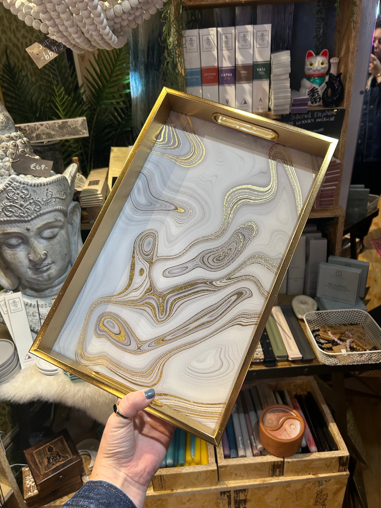 Small Rectangular White Marbled Tray