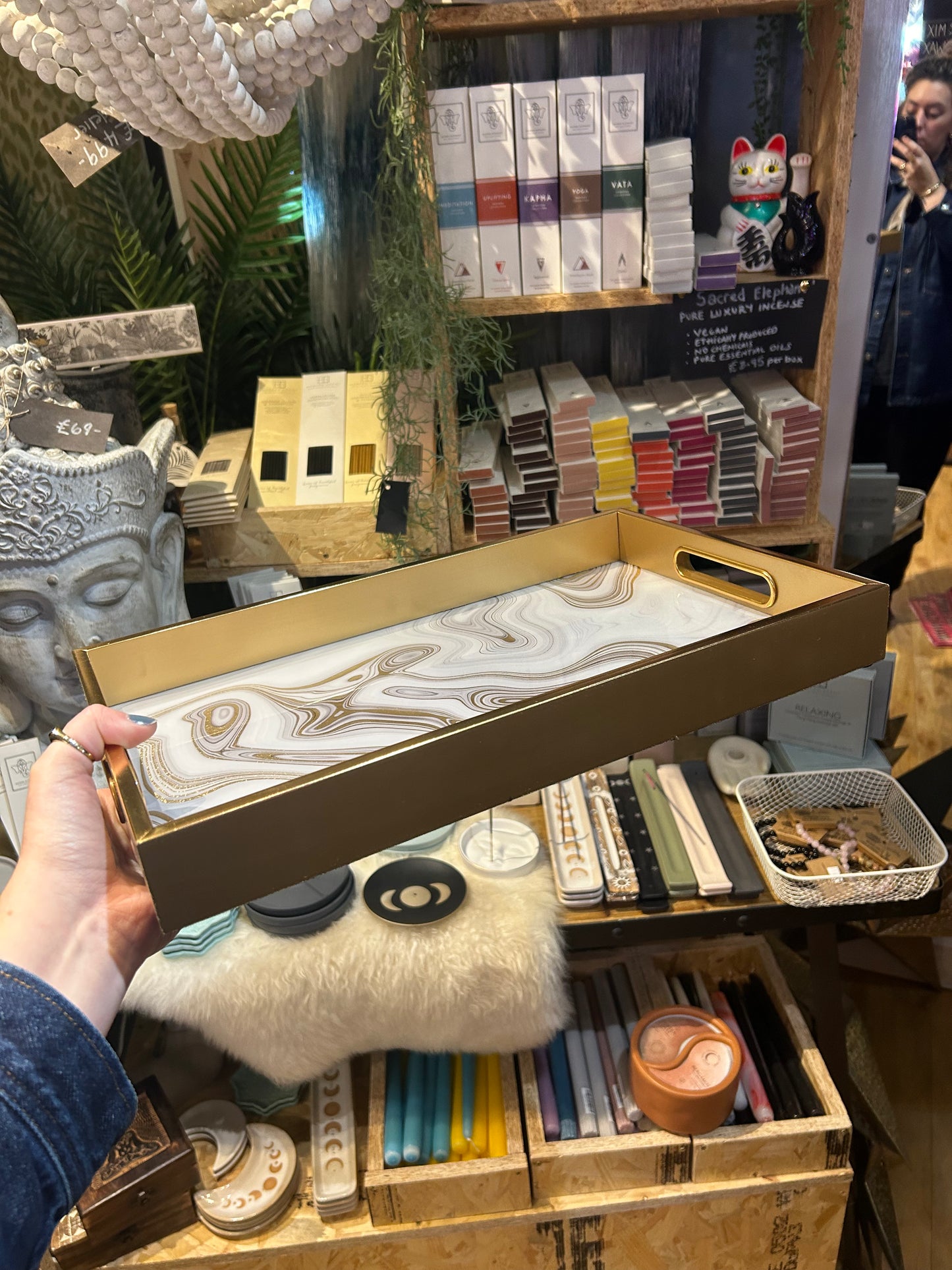 Small Rectangular White Marbled Tray