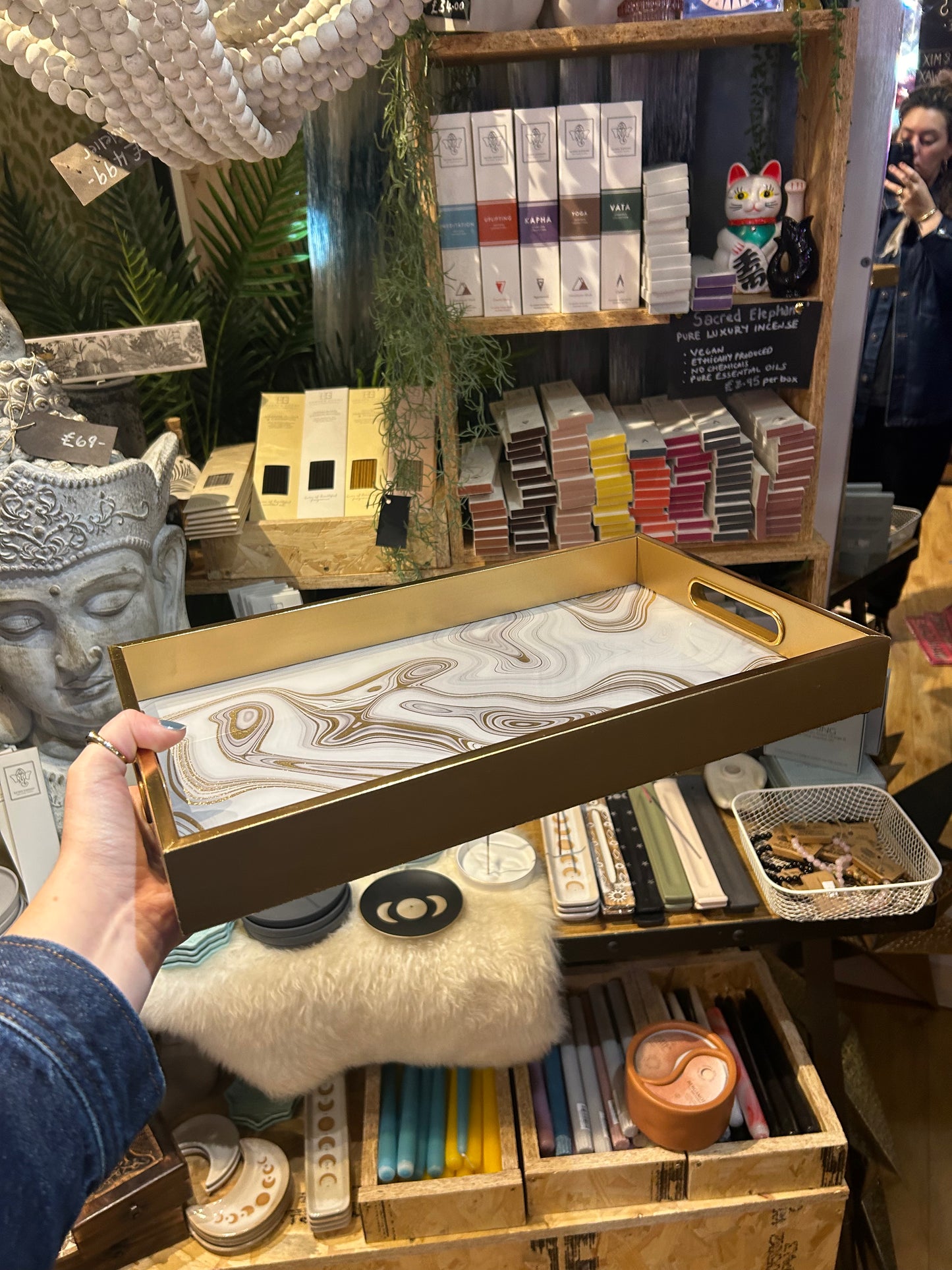 Small Rectangular White Marbled Tray