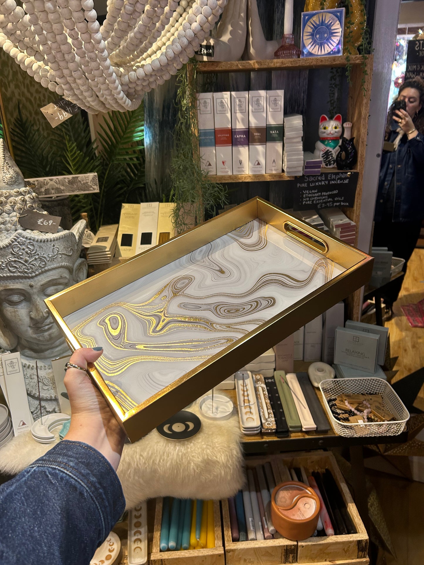 Small Rectangular White Marbled Tray