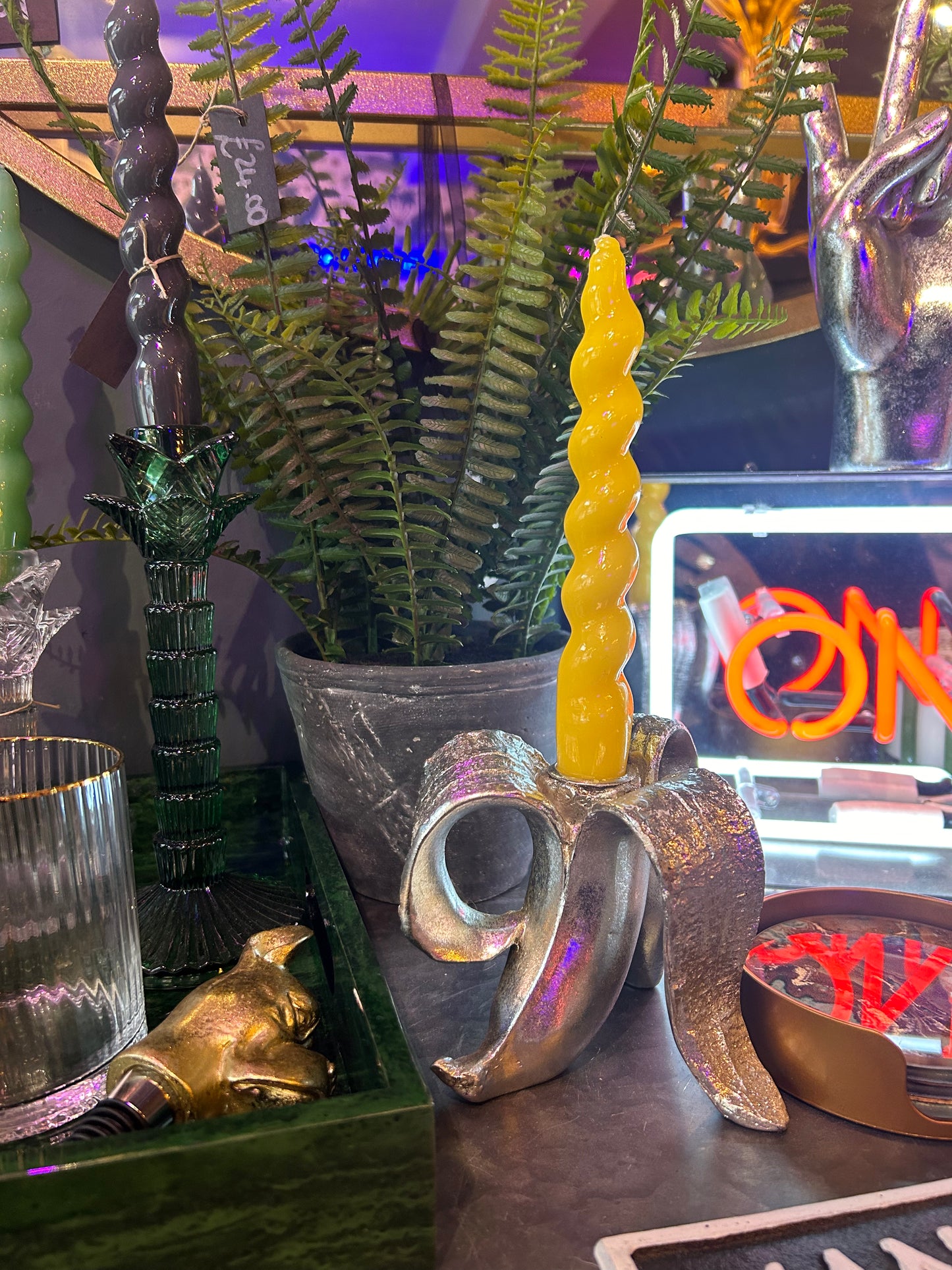 Yellow Spiral Dinner Candle