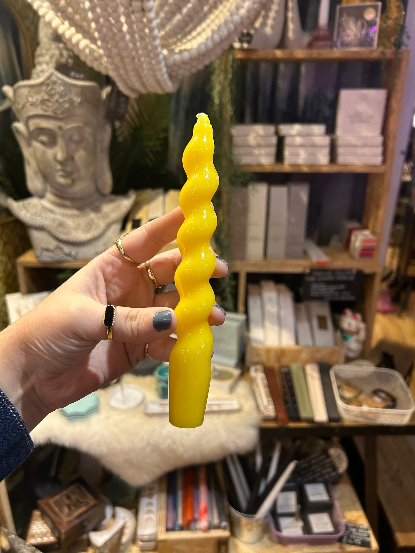 Yellow Spiral Dinner Candle