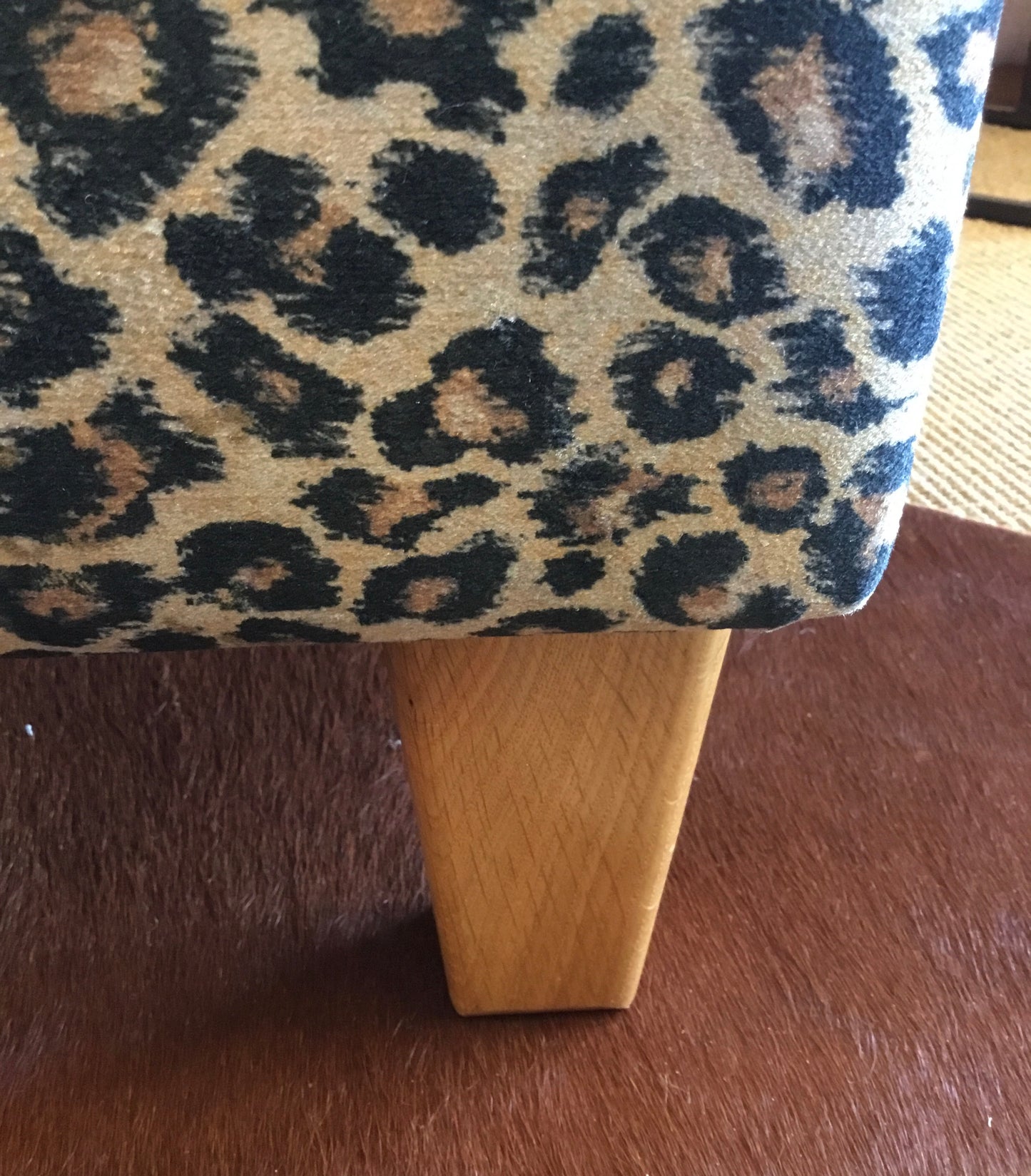 Leopard print velvet footstool