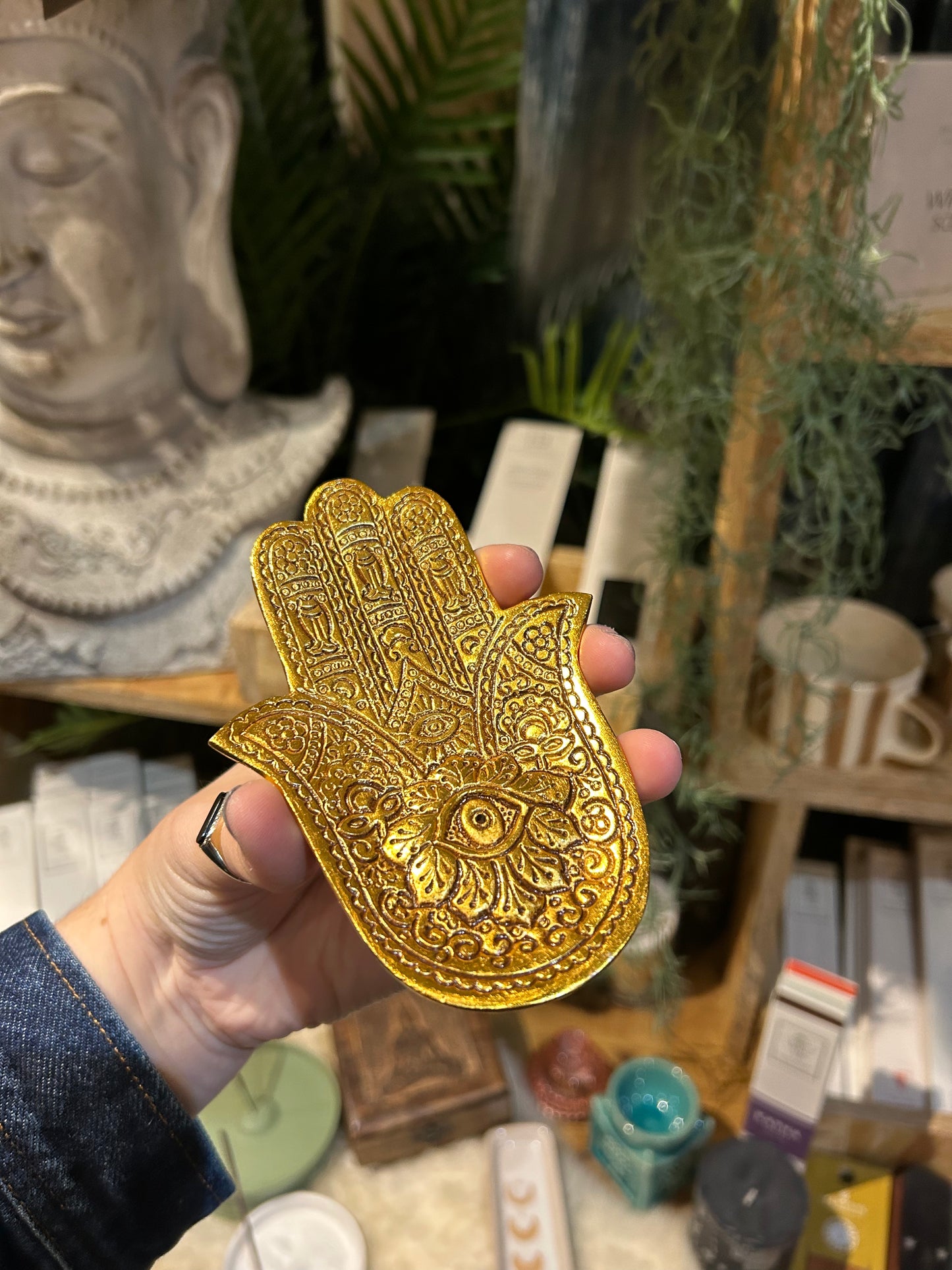 Small Golden Hamsa Hand Incense Holder