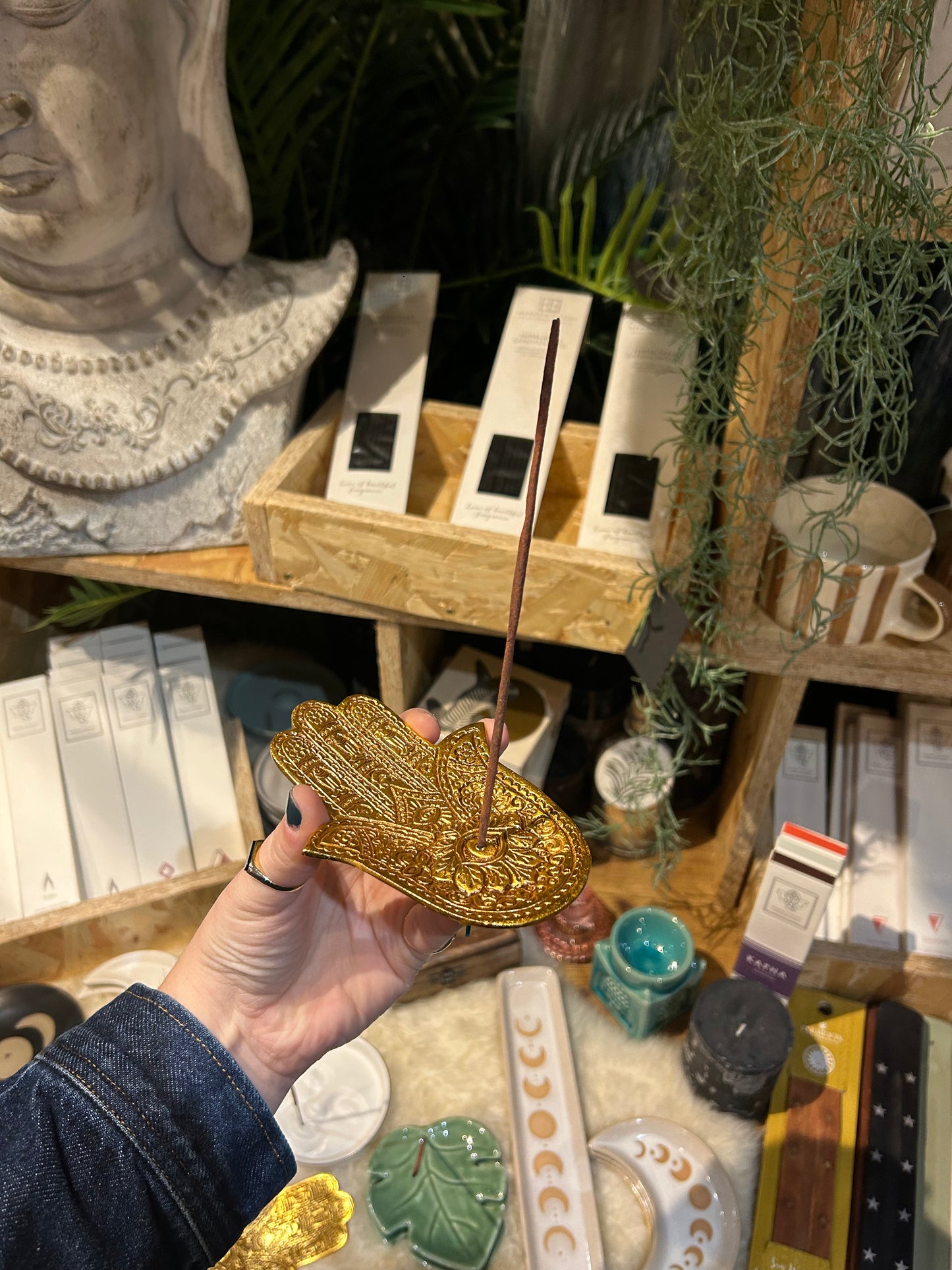 Small Golden Hamsa Hand Incense Holder