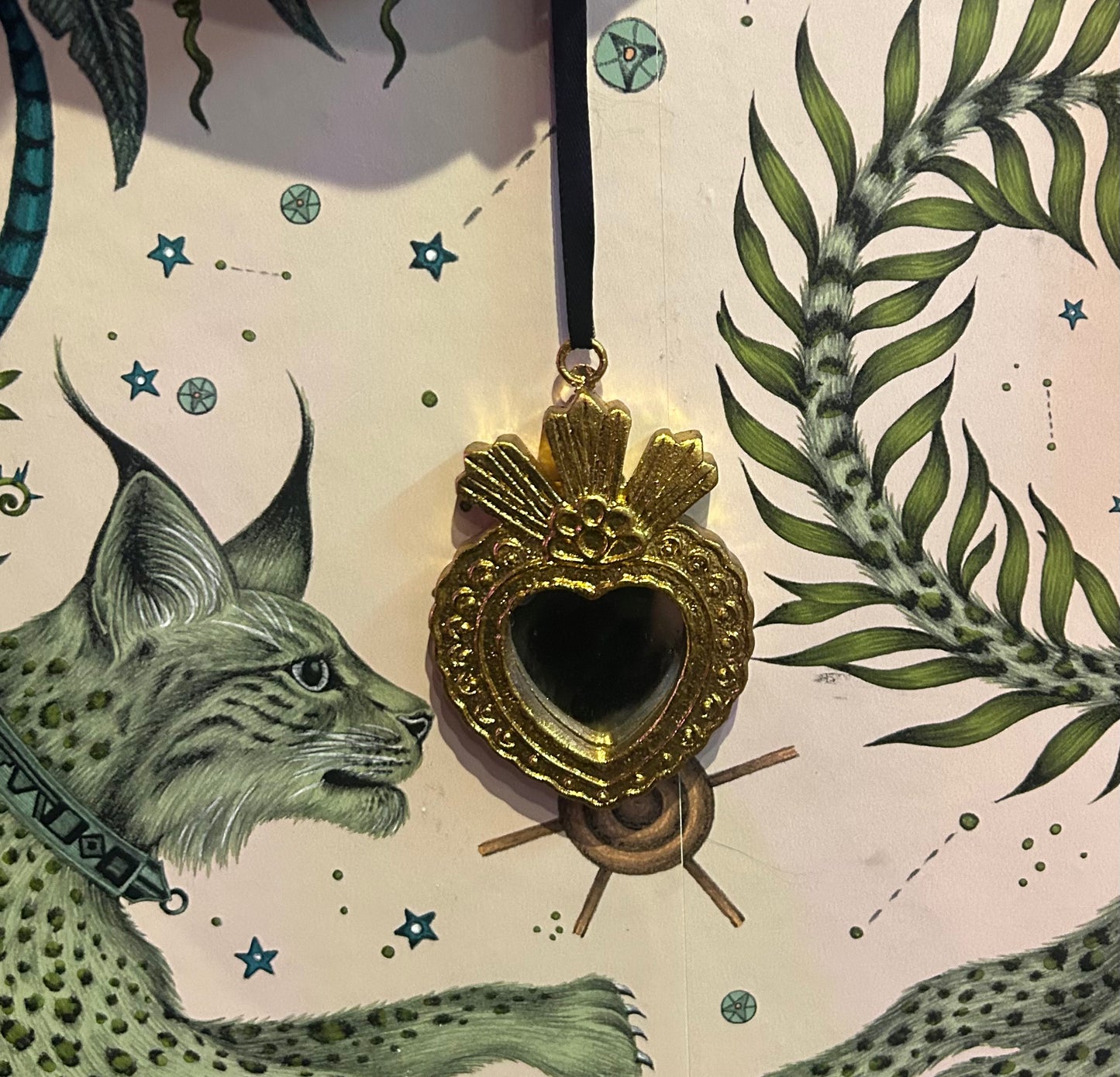Golden Hanging Mirrored Heart