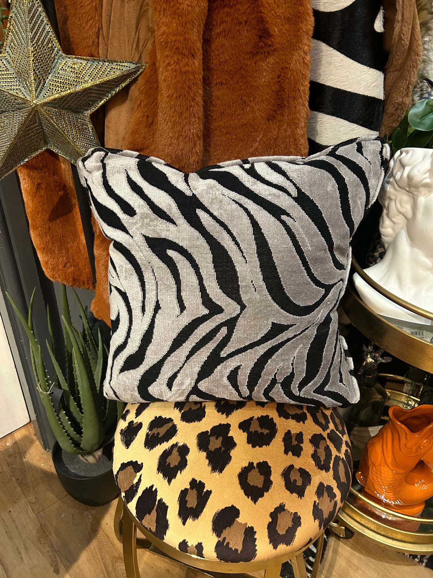 Grey Zebra Print Cushion