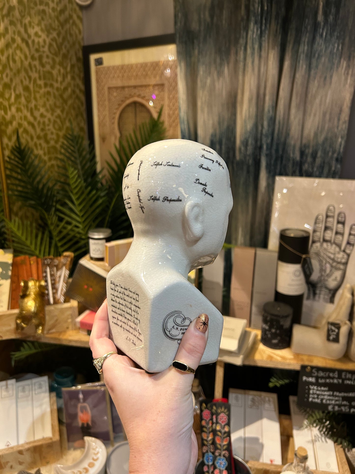 Small Antiqued Ceramic Phrenology Head
