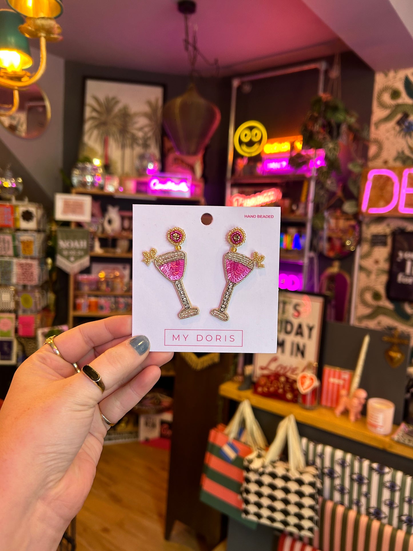 Strawberry Daiquiri Cocktail Beaded Earrings