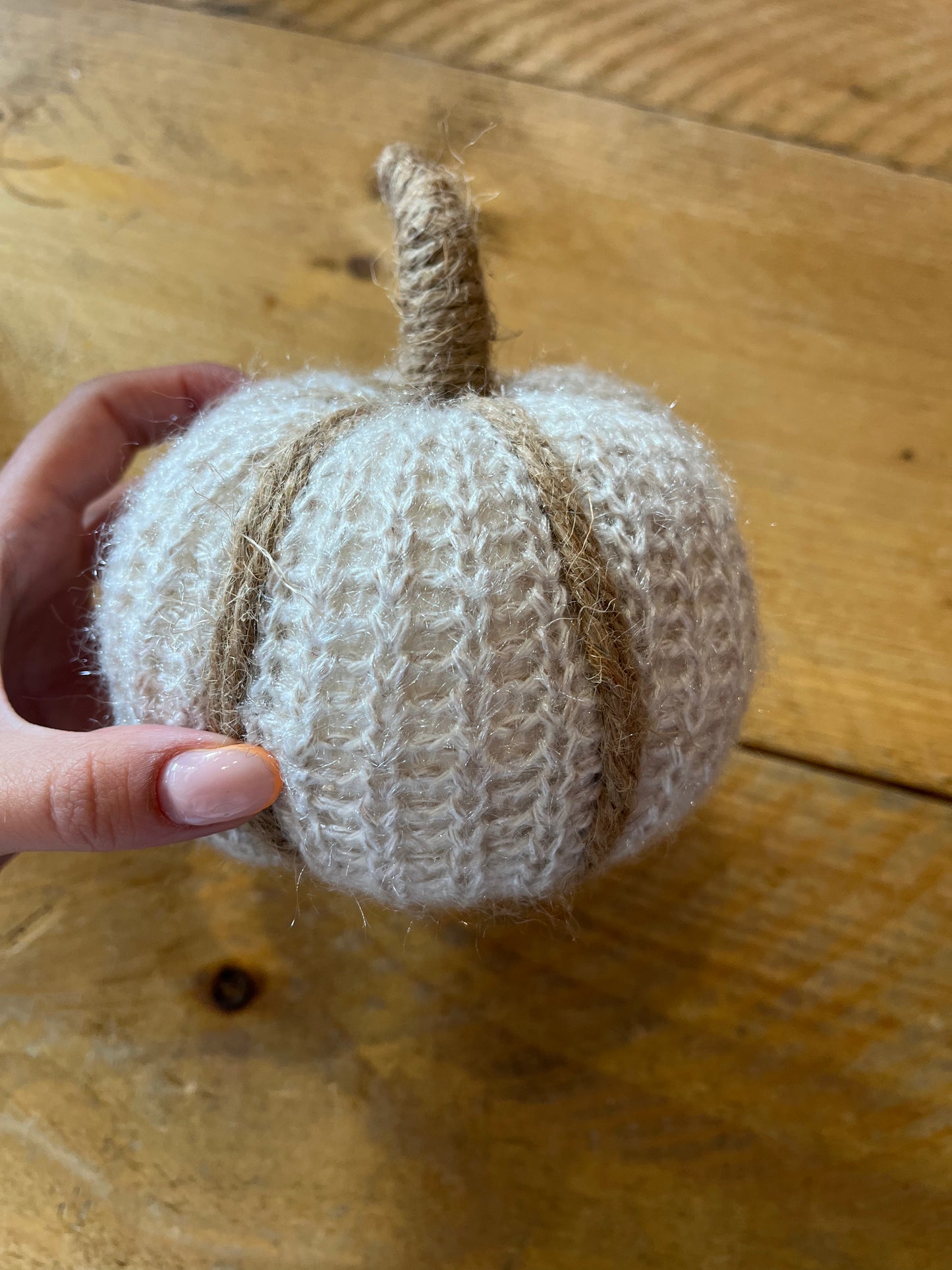 White & Brown Knitted Pumpkin
