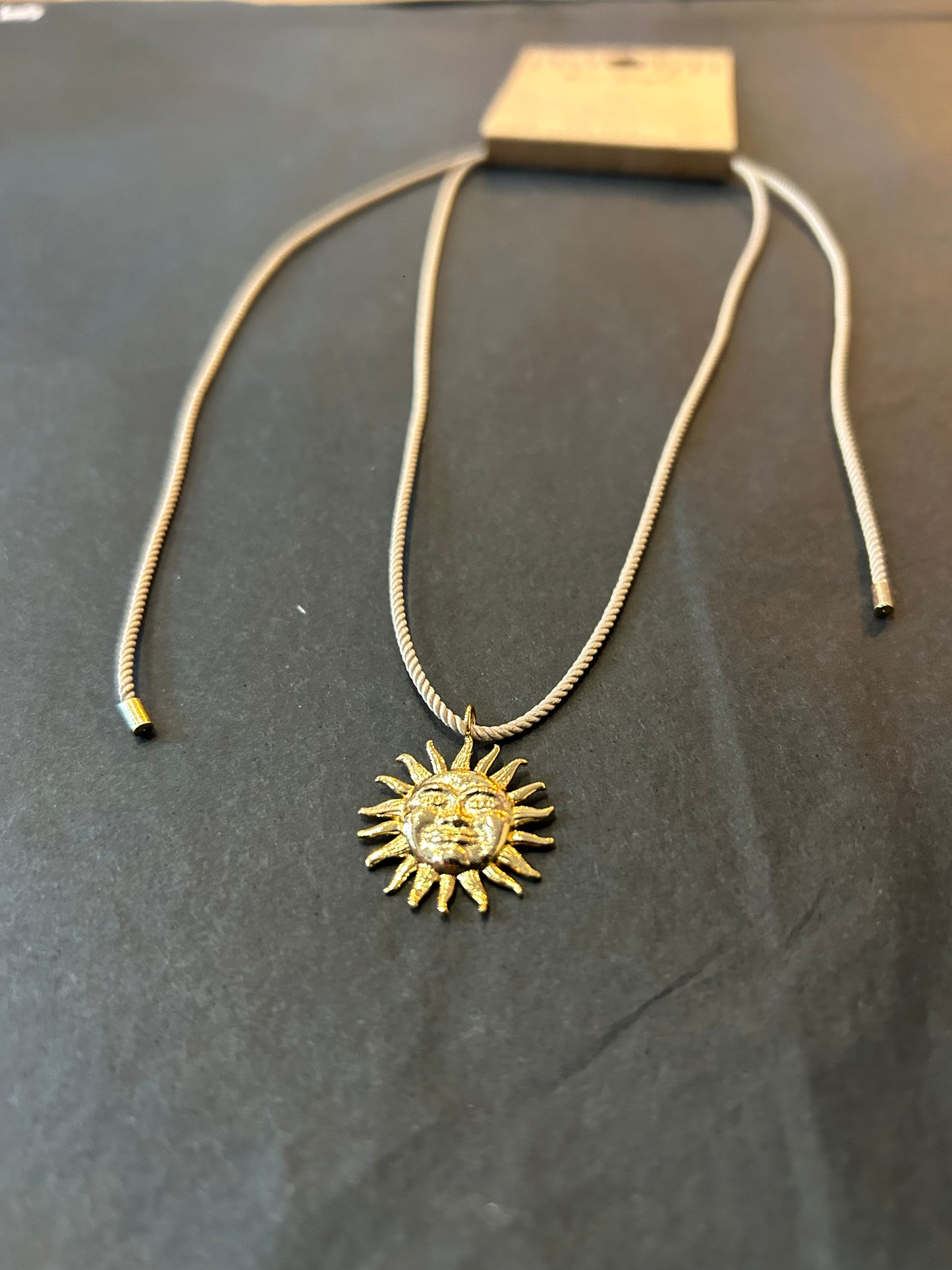 Beige Rope Sun Pendant Necklace