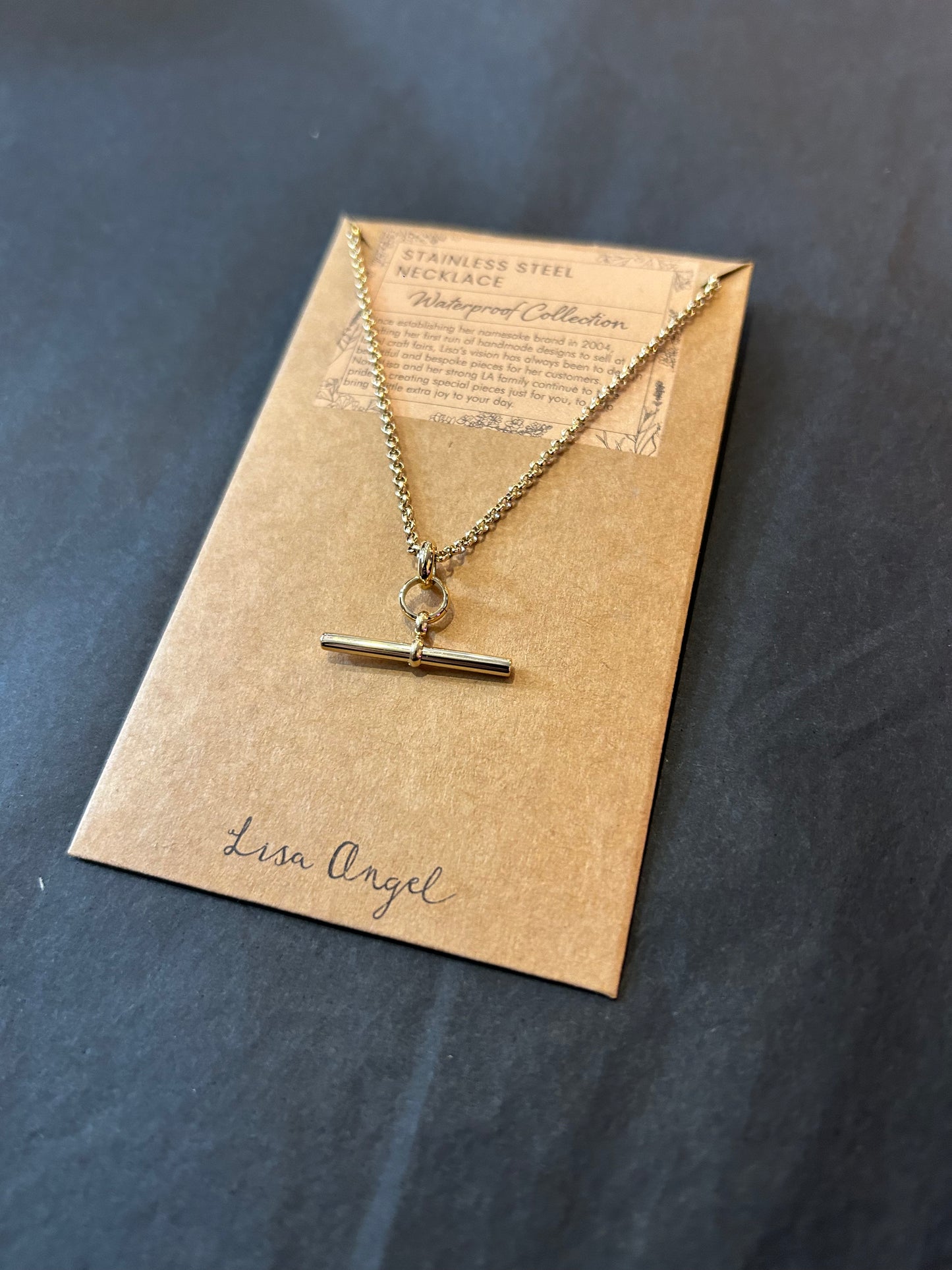 Gold Plated T-Bar Necklace