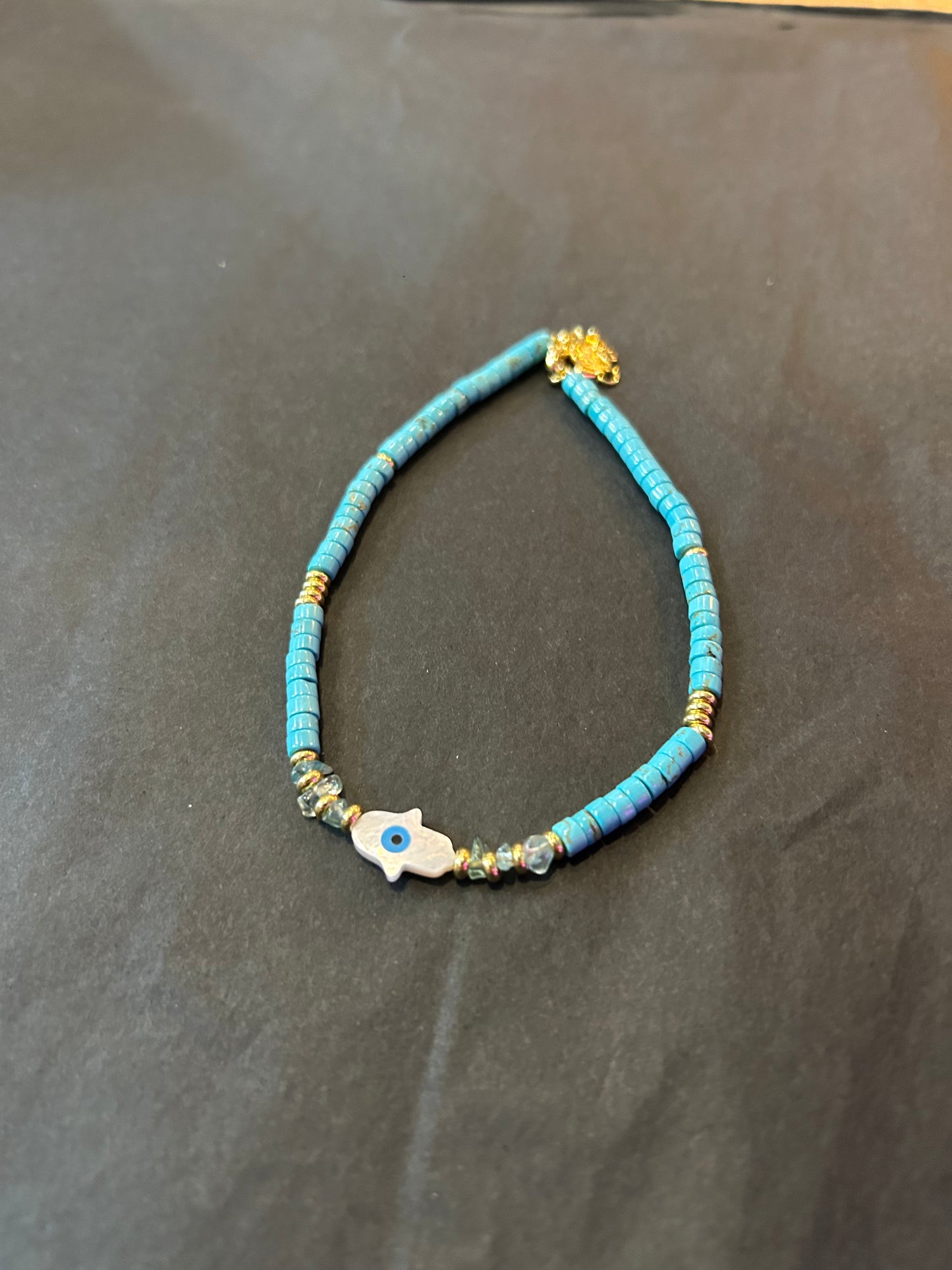 Hamsa Hand Teal Beaded Anklet