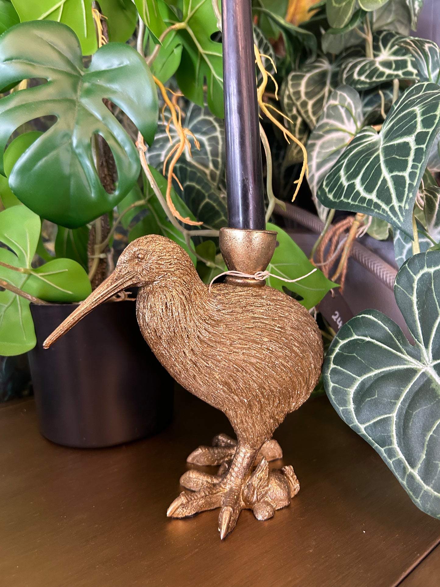 Gold kiwi candle holder