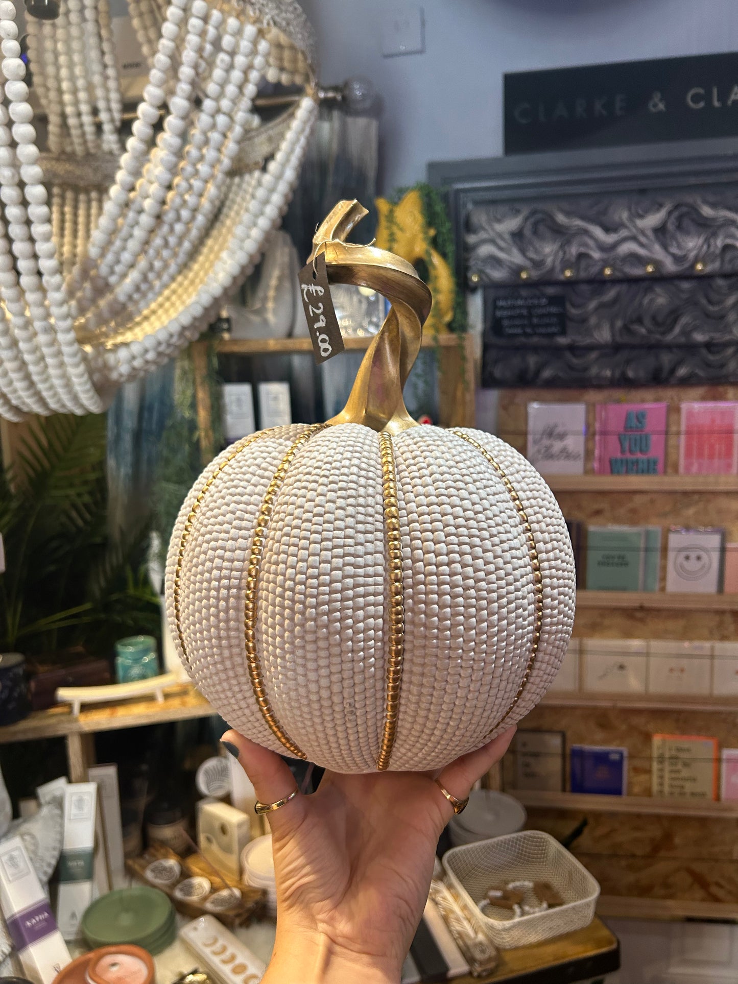 Large White and Gold Pumpkin
