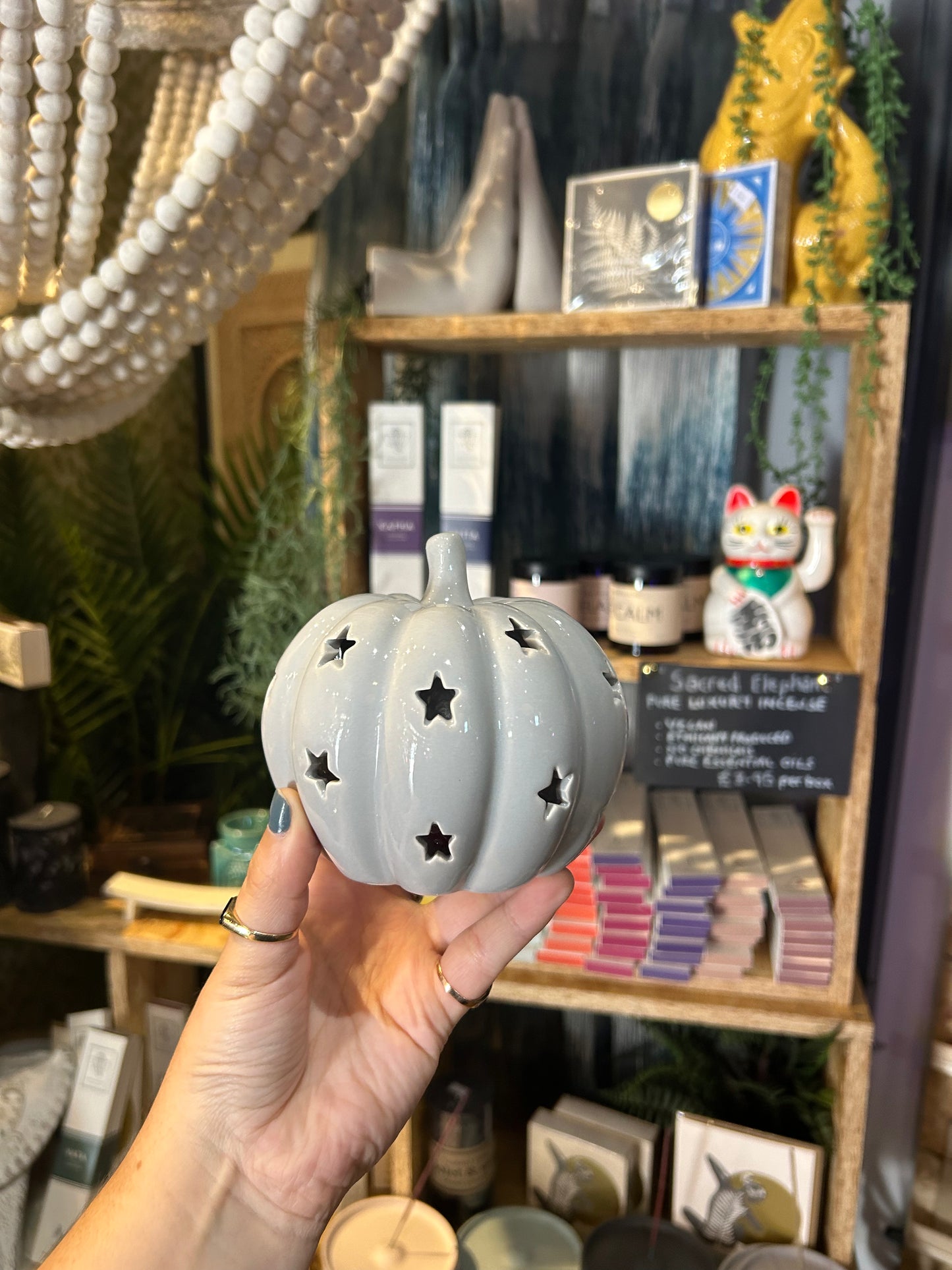 Grey Ceramic Pumpkin T-Light