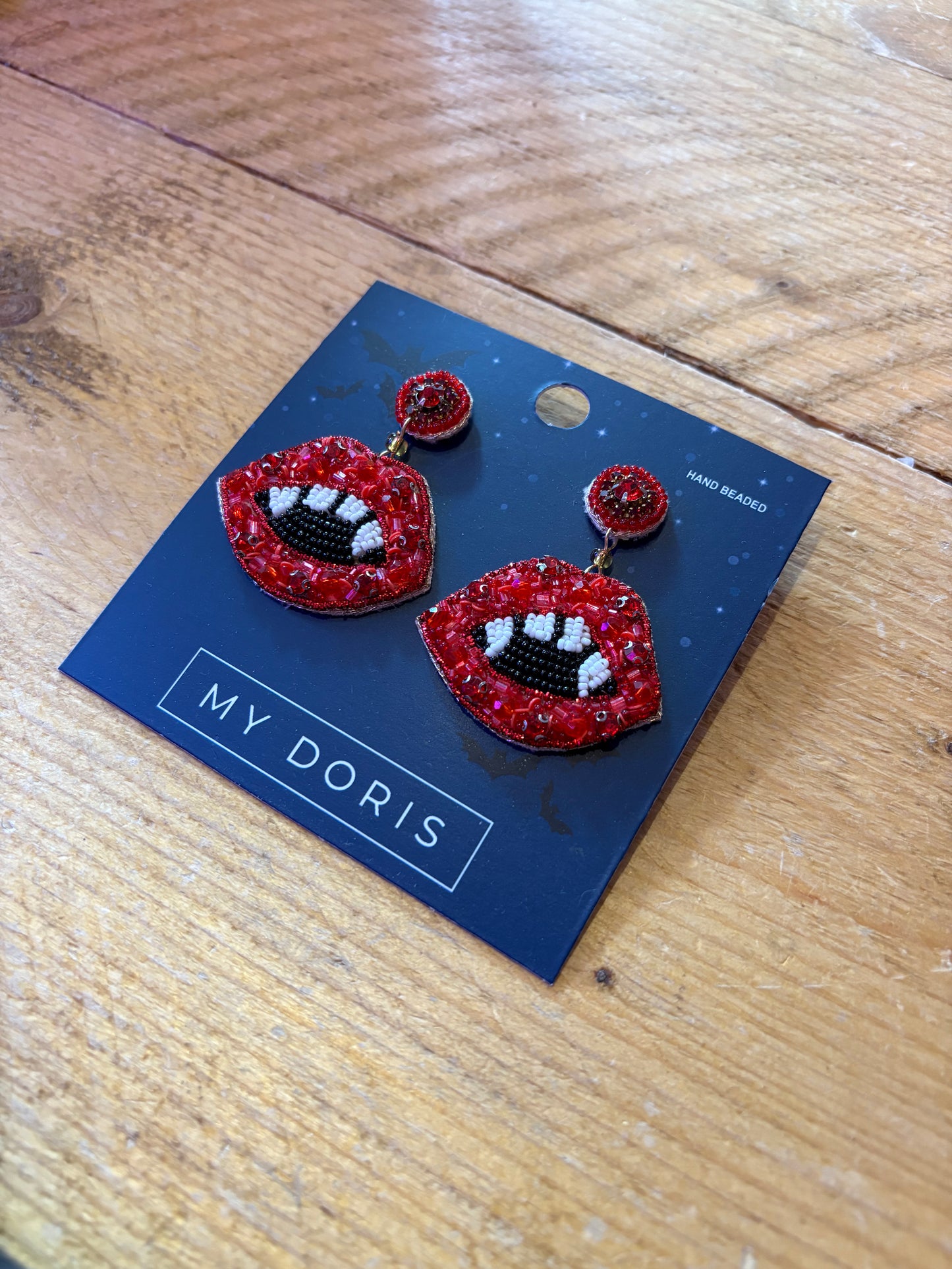 Red Vampire Lips Beaded Earrings