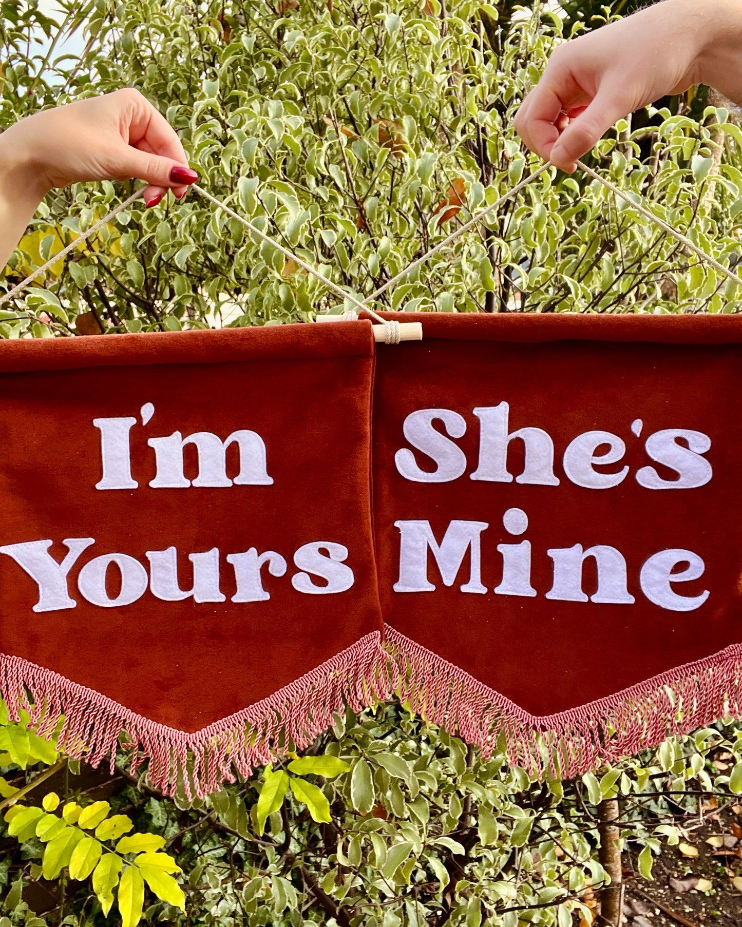 I'm Yours She's Mine Velvet Banner Duo