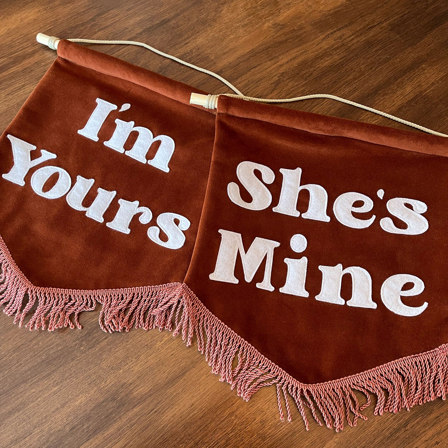 I'm Yours She's Mine Velvet Banner Duo