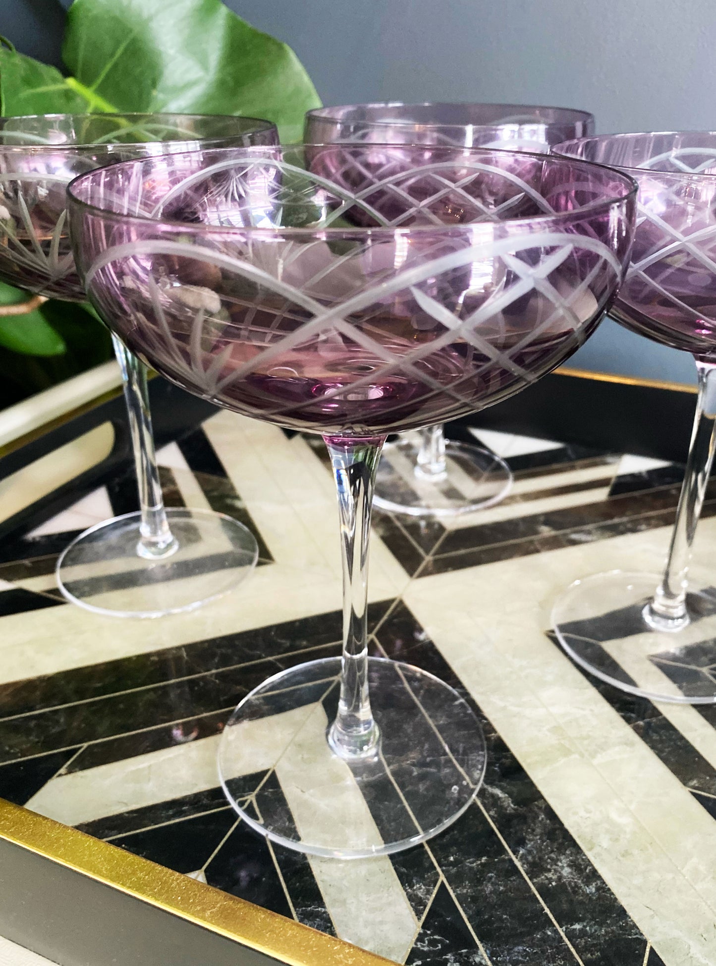 Etched Champagne Glasses - Set of 4