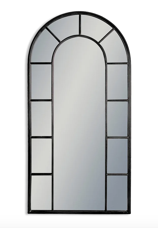 Antique black metal arch window mirror