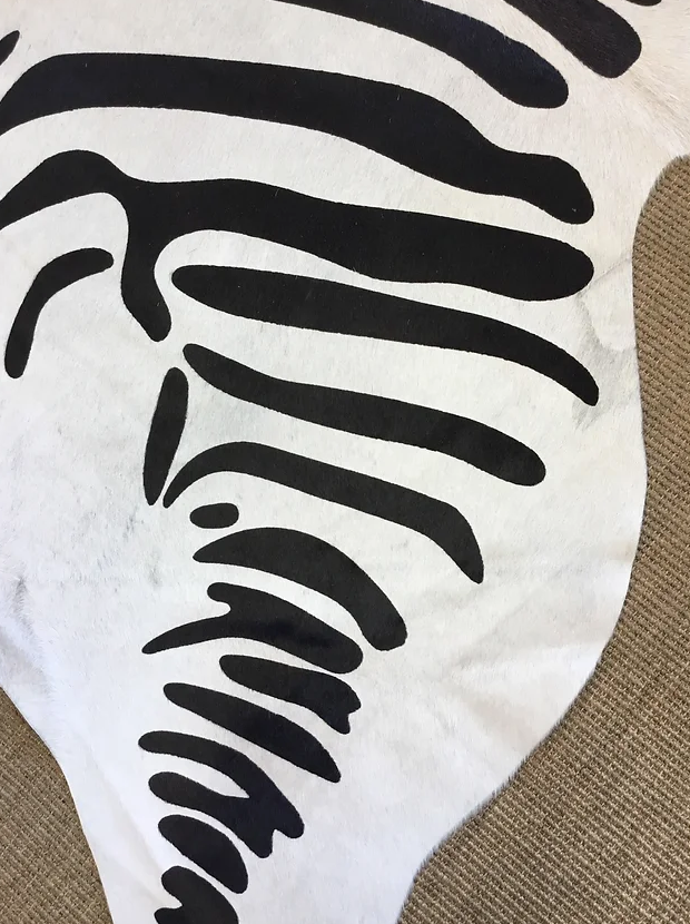 Large Black and off-white zebra print cow hide