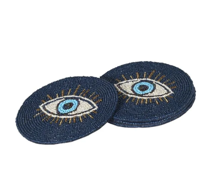 Evil eye beaded coasters - set of 4