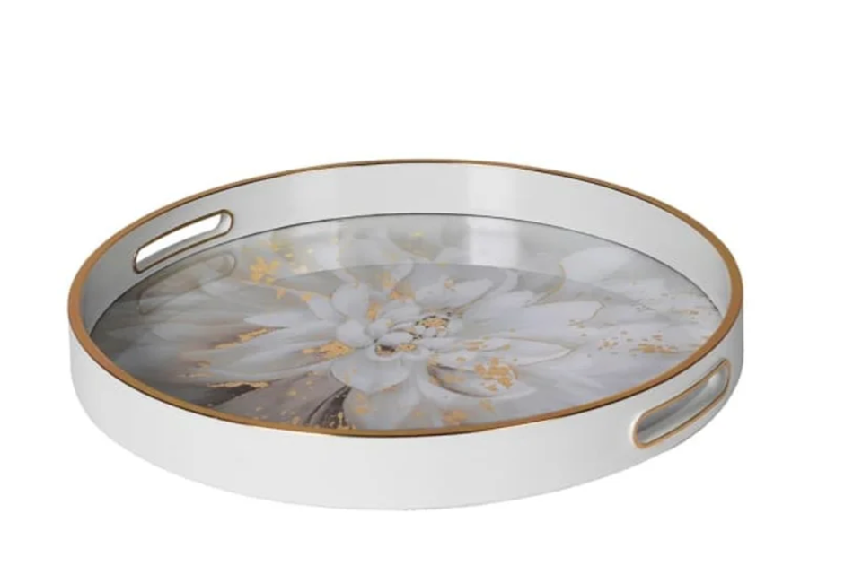 Round white with flower design tray