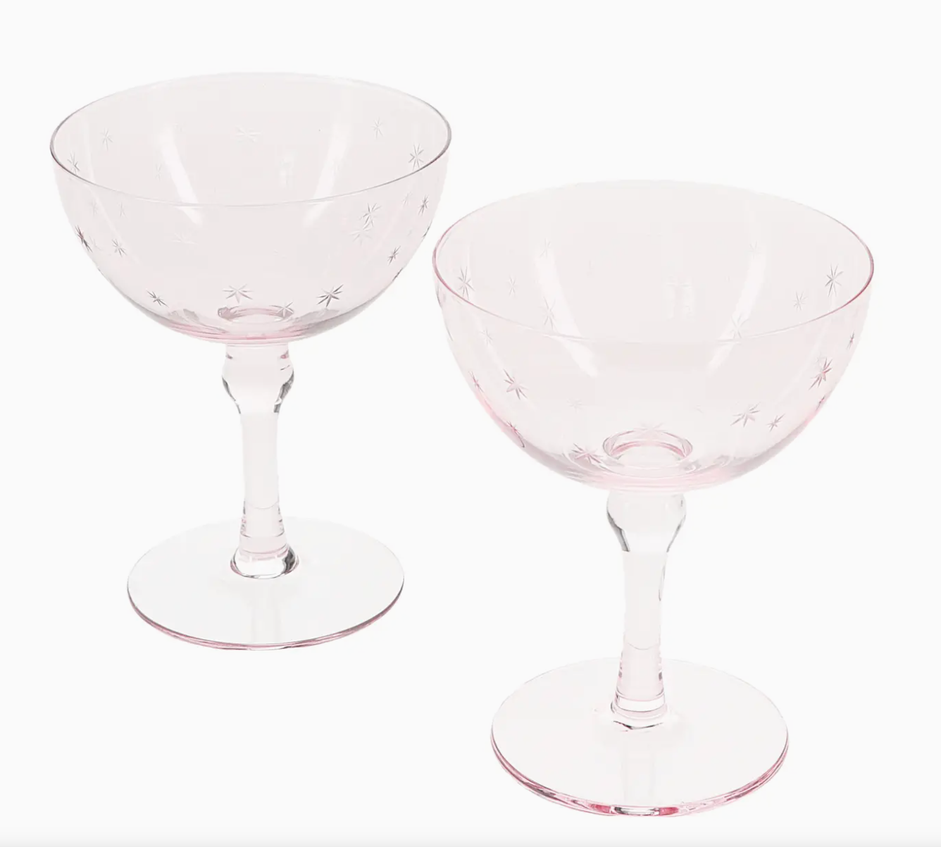 Pink Etched Star Coupe Glasses
