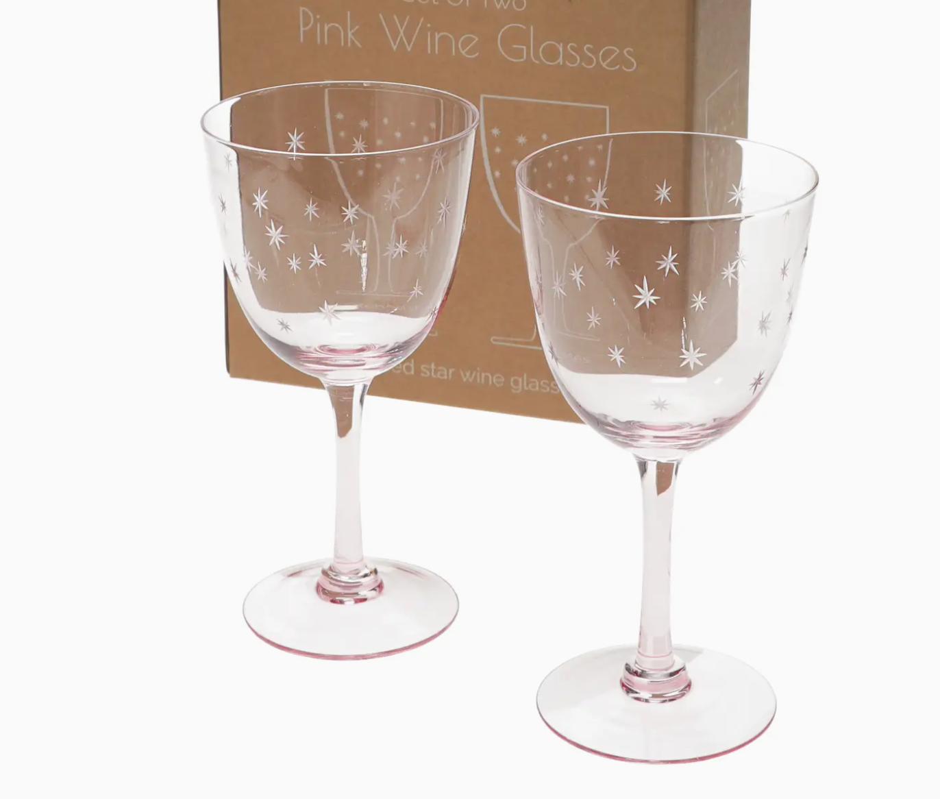 Pink Etched Star Wine Glasses