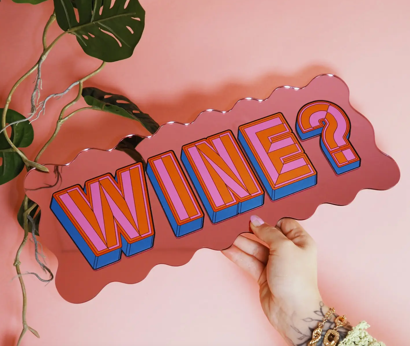 WINE? Pink Wavy Mirror